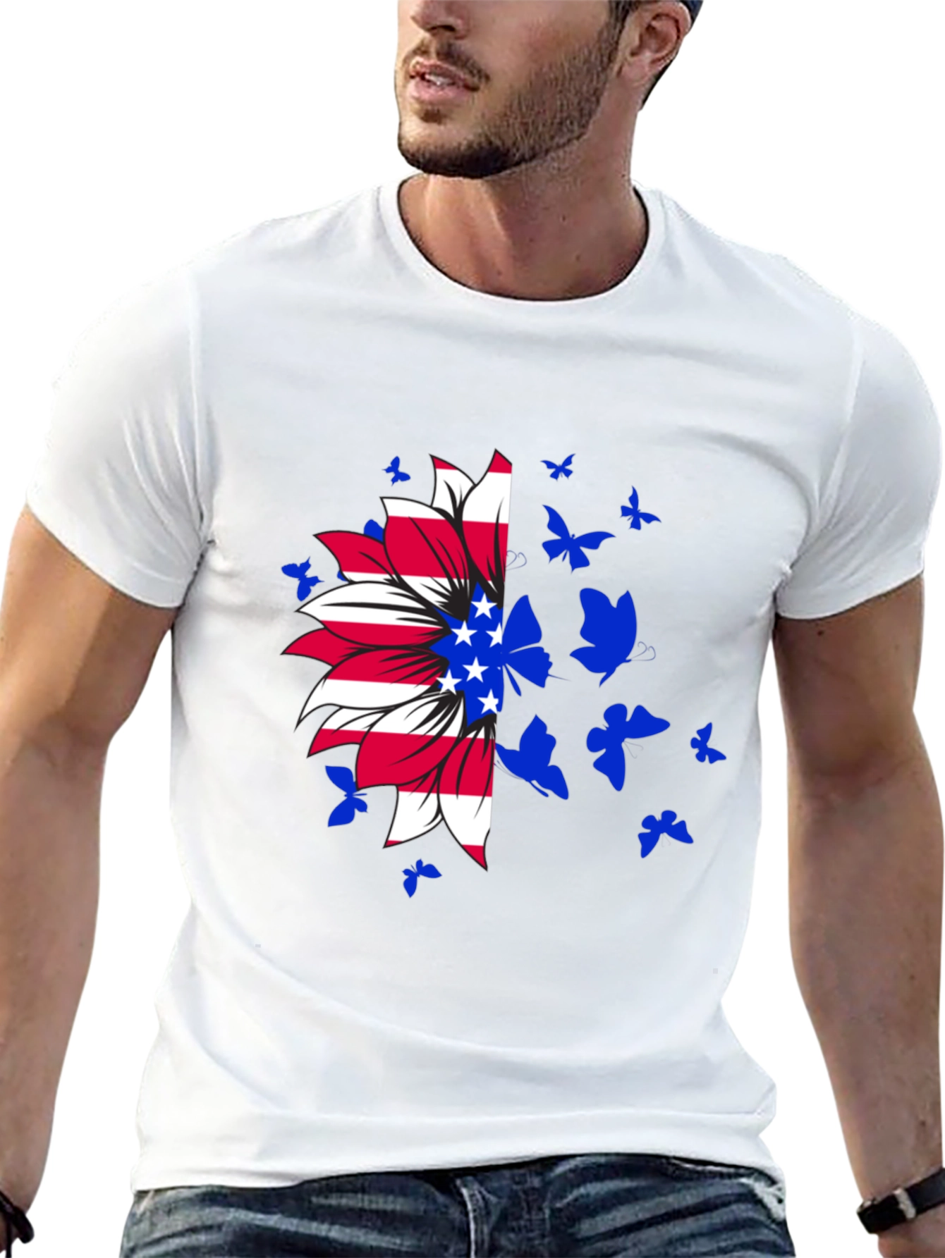 American Flag Sunflower Butterfly Graphic Tee