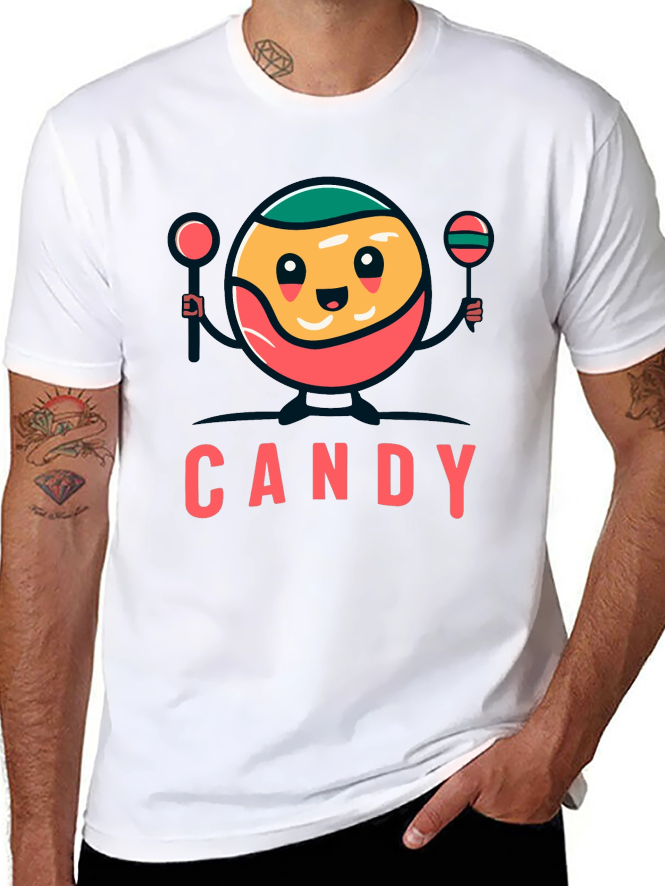 Candy Cartoon Graphic Black Tee Shirt