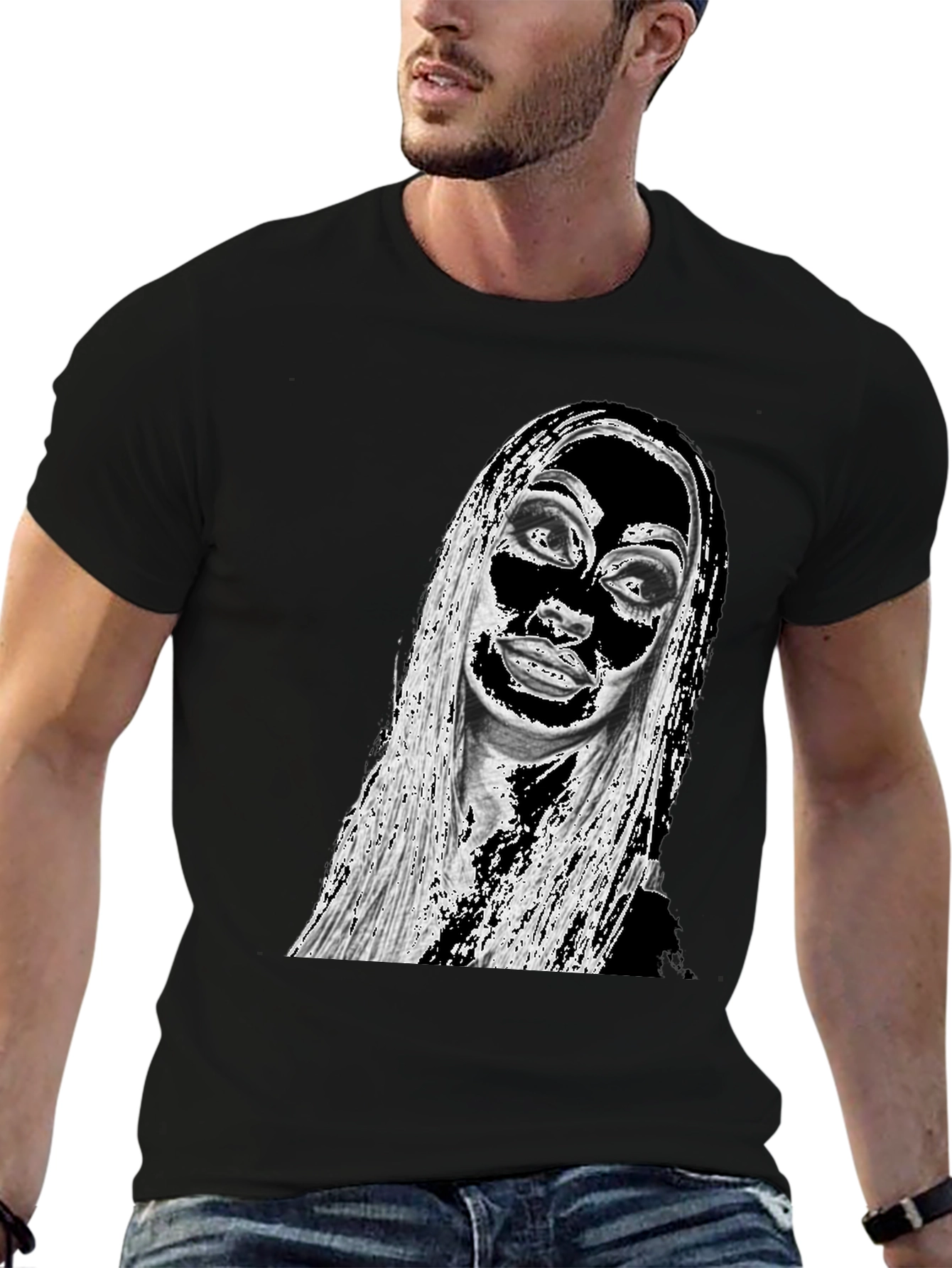 Edgy Graphic Print Tee - Black
