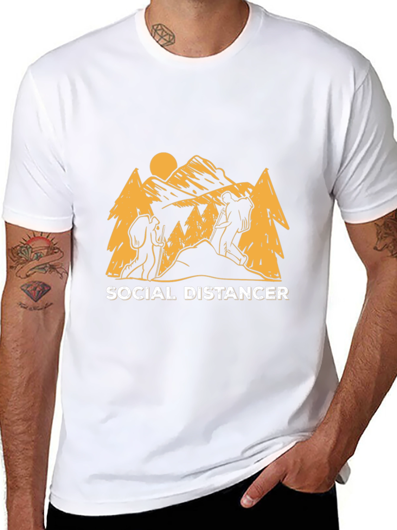 Social Distancer Hiking Graphic Tee - Black Cotton Blend