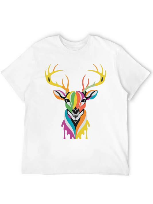 Rainbow Deer Graphic Tee - Stylish Mens Black T-Shirt
