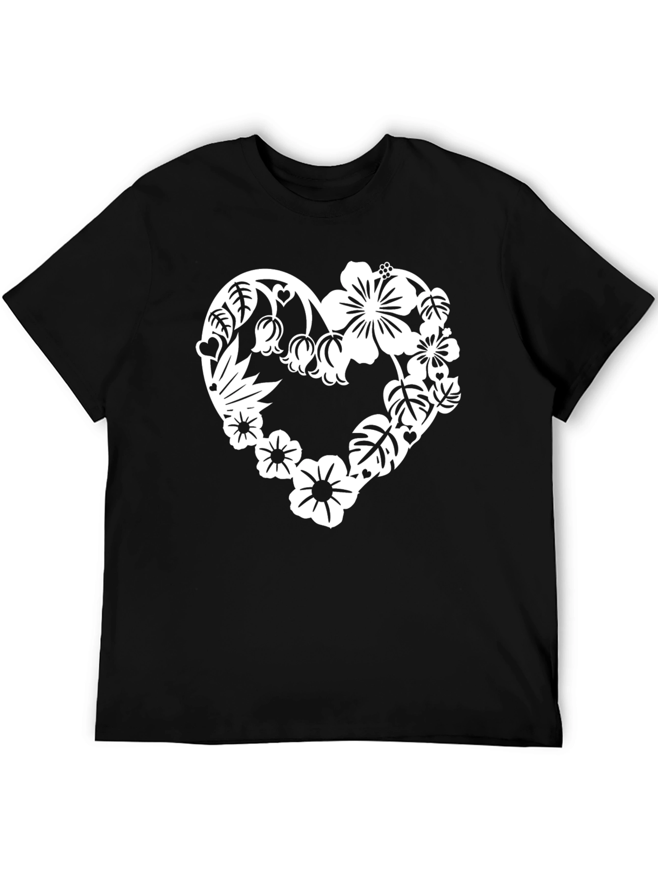 Floral Heart Graphic Tee - Stylish Black T-Shirt