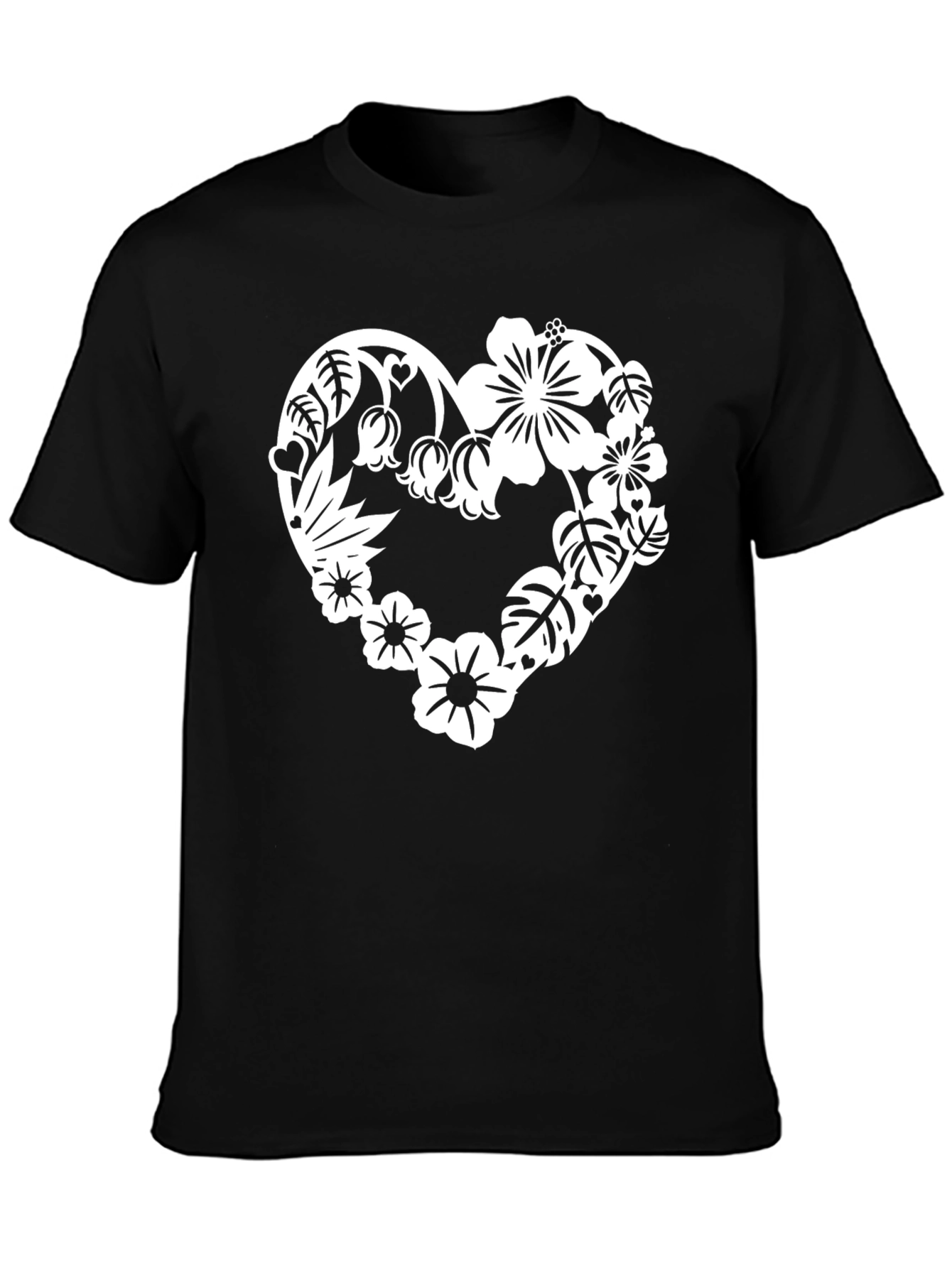 Floral Heart Graphic Tee - Stylish Black T-Shirt