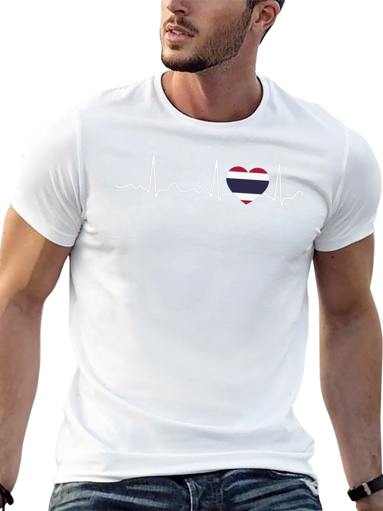 Thailand Flag Heartbeat T-Shirt - Black