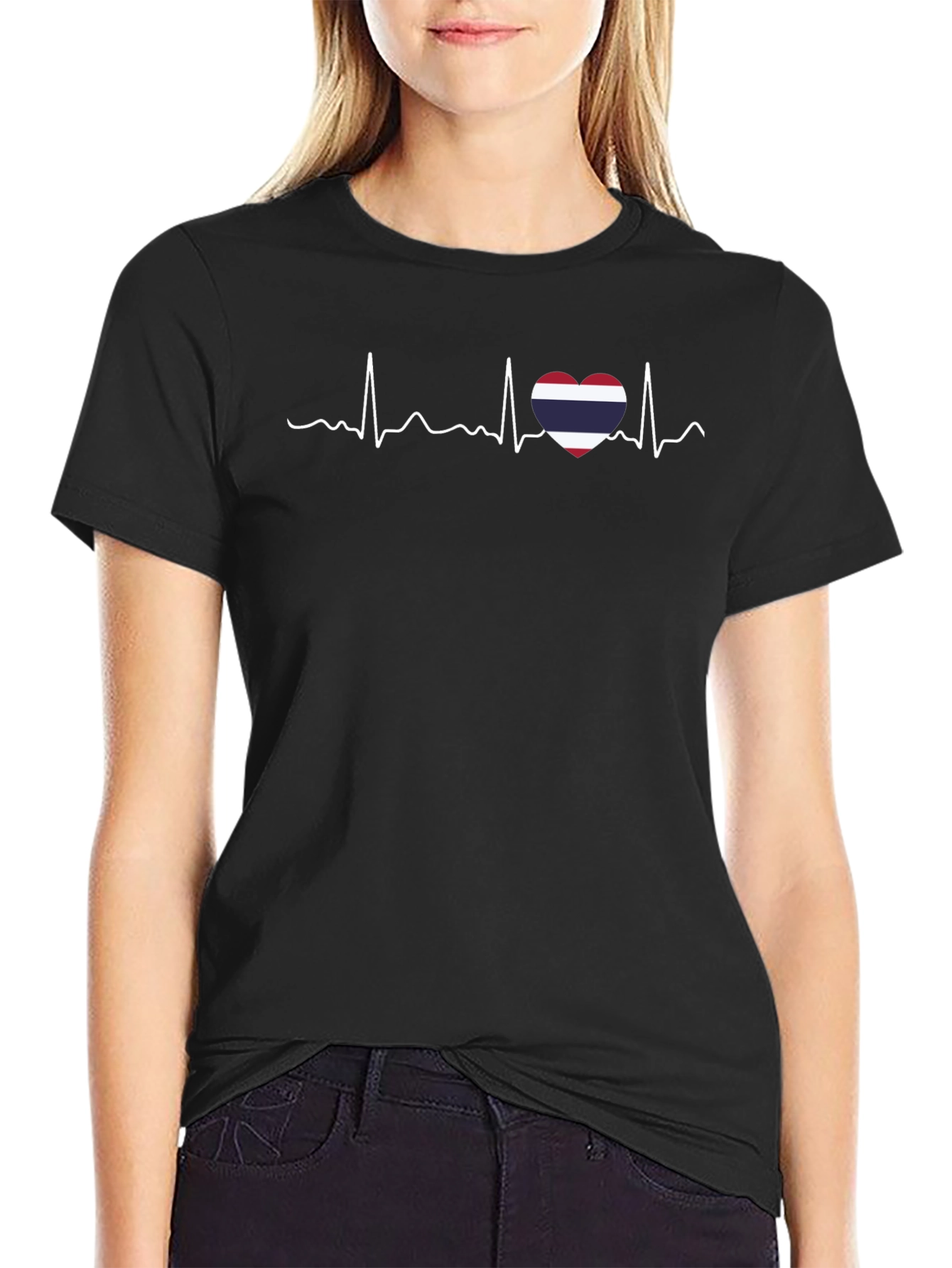 Thailand Flag Heartbeat T-Shirt - Black