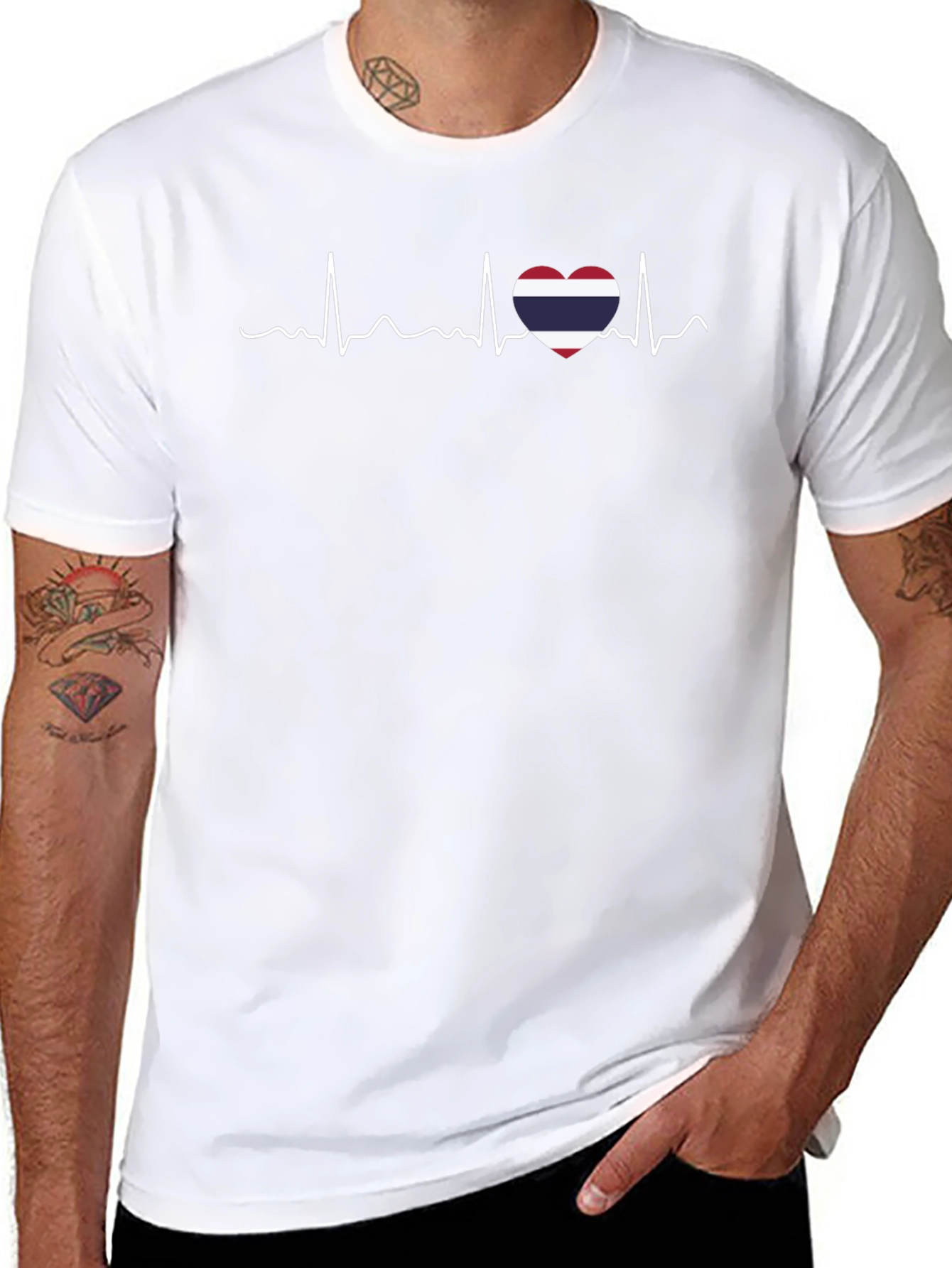 Thailand Flag Heartbeat T-Shirt - Black