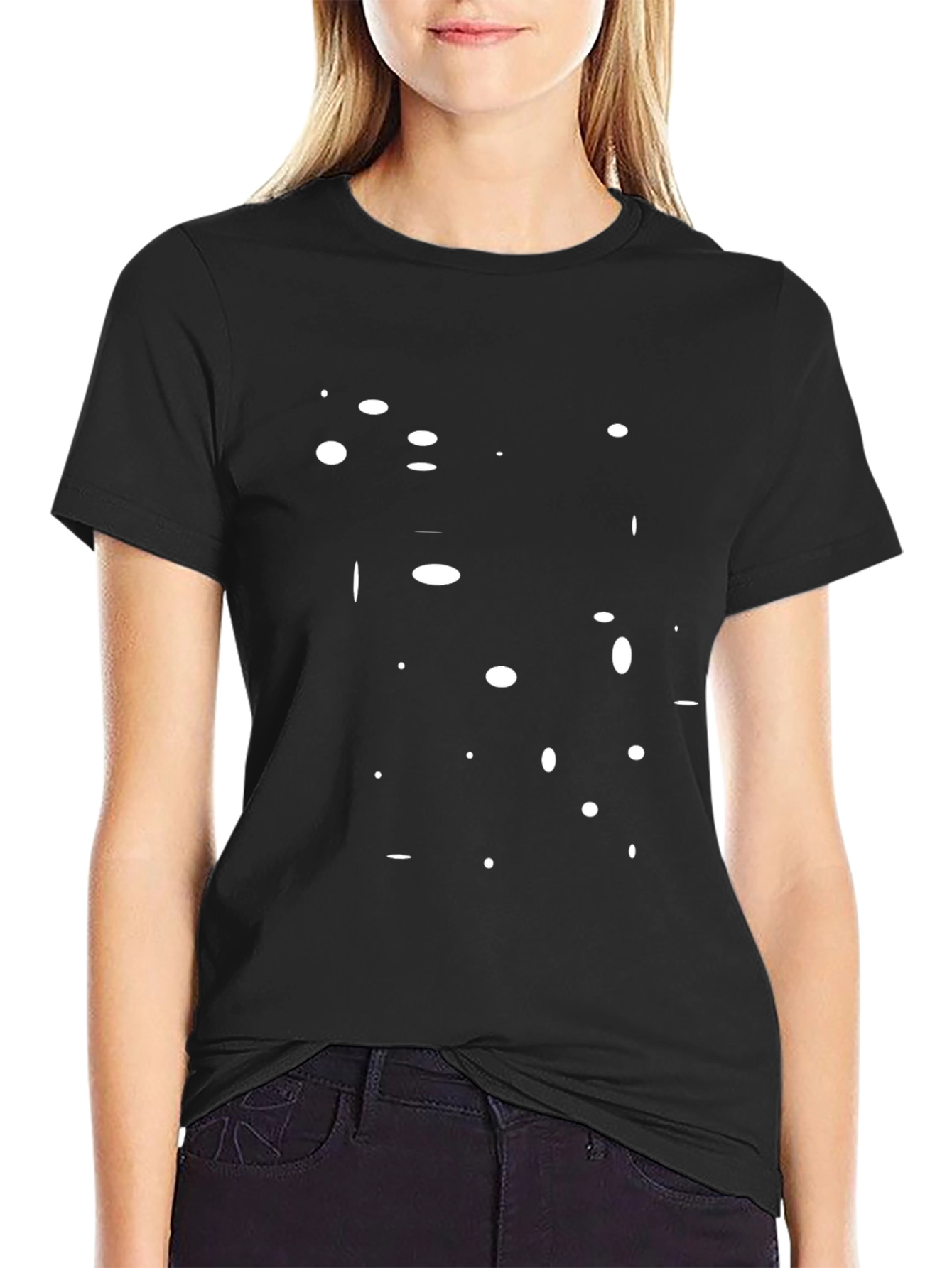 Minimalist White Dot Pattern Black T-Shirt