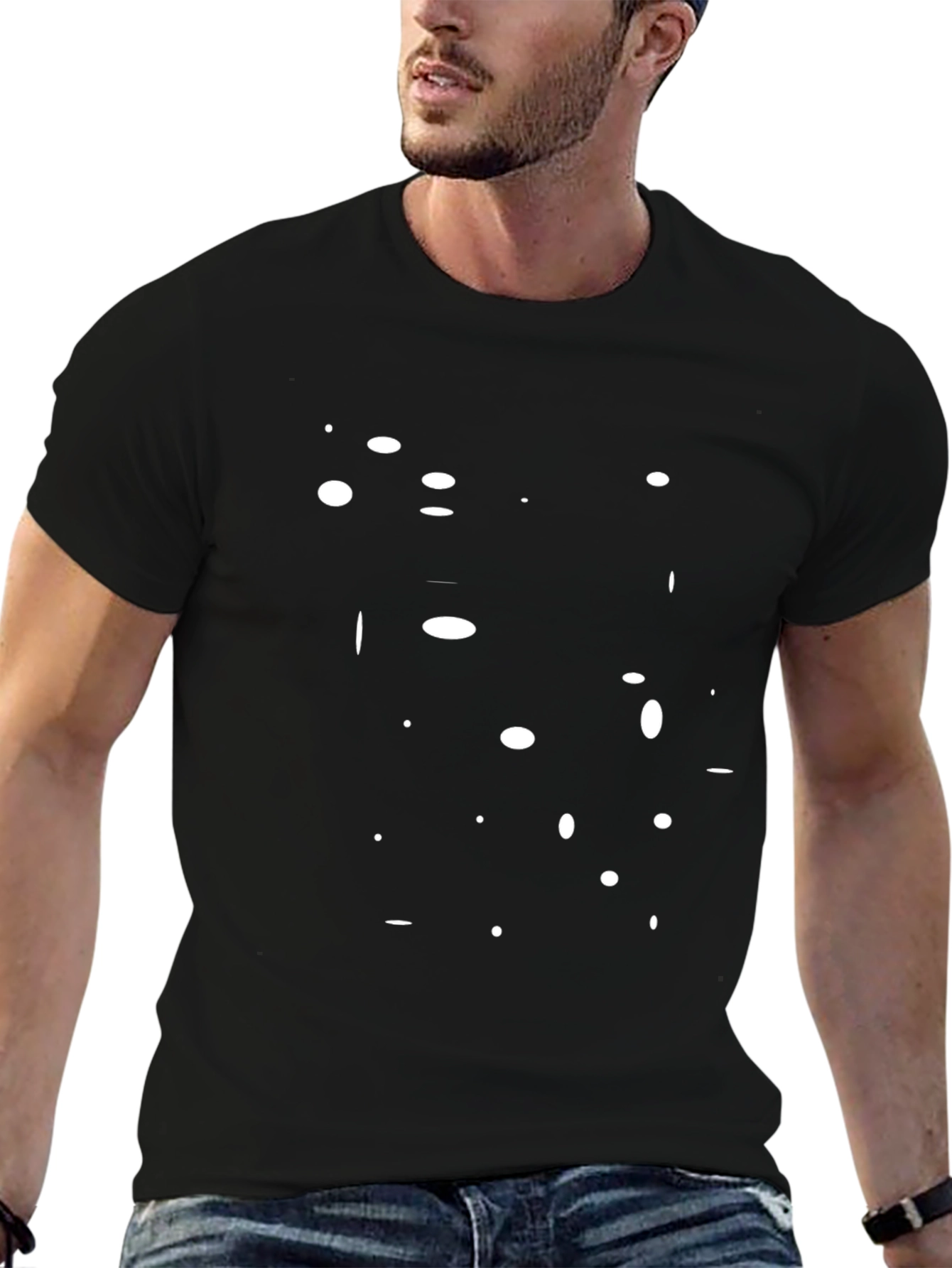 Minimalist White Dot Pattern Black T-Shirt