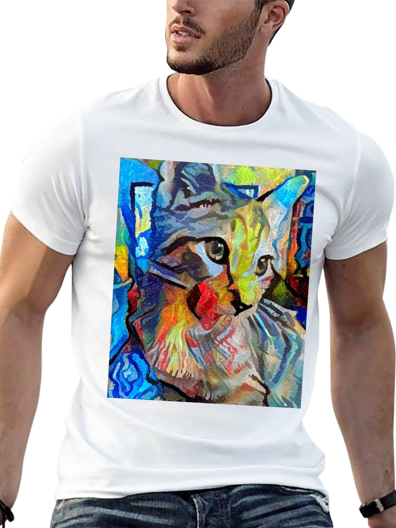 Abstract Cat Art Black T-Shirt