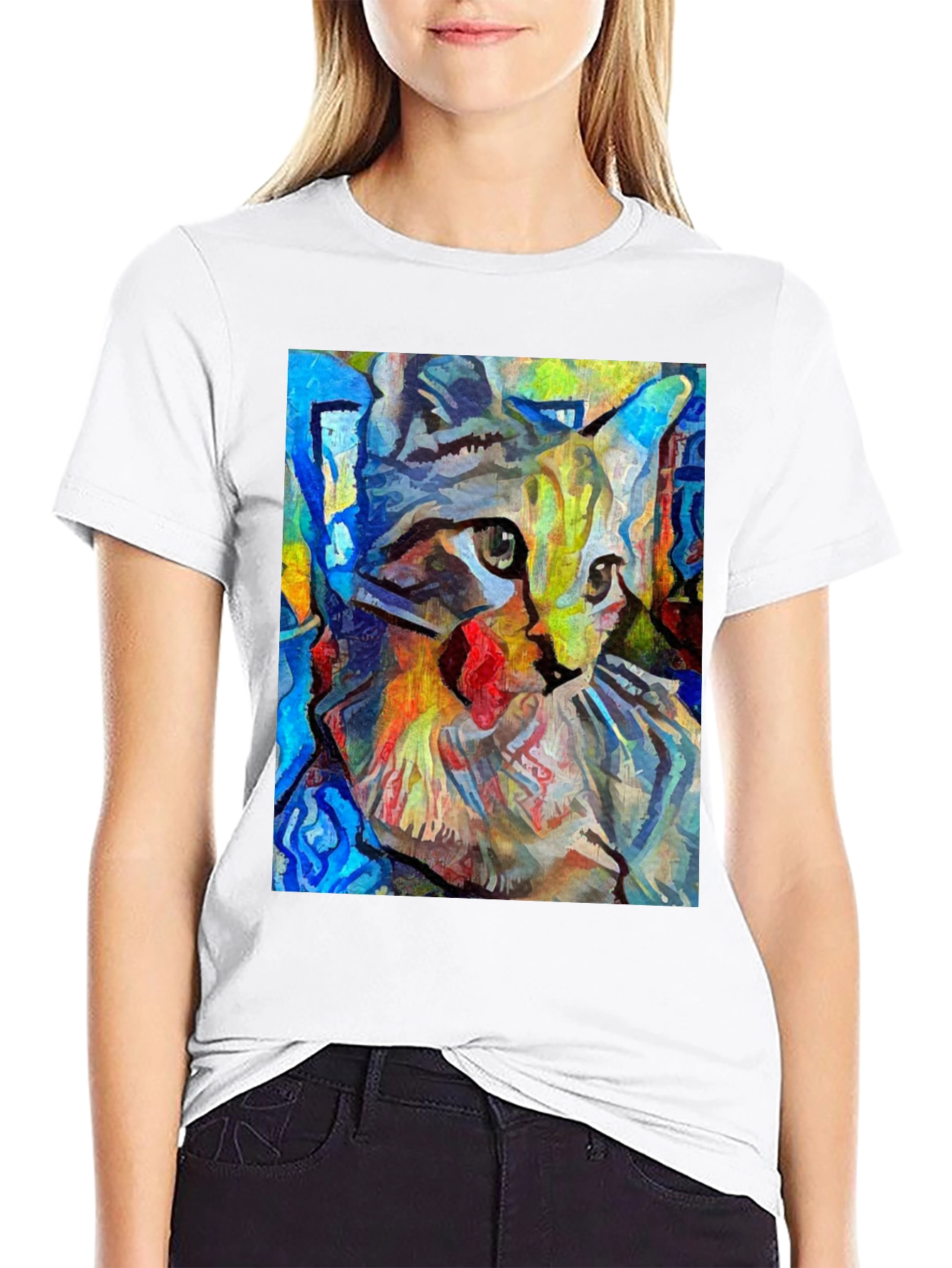 Abstract Cat Art Black T-Shirt