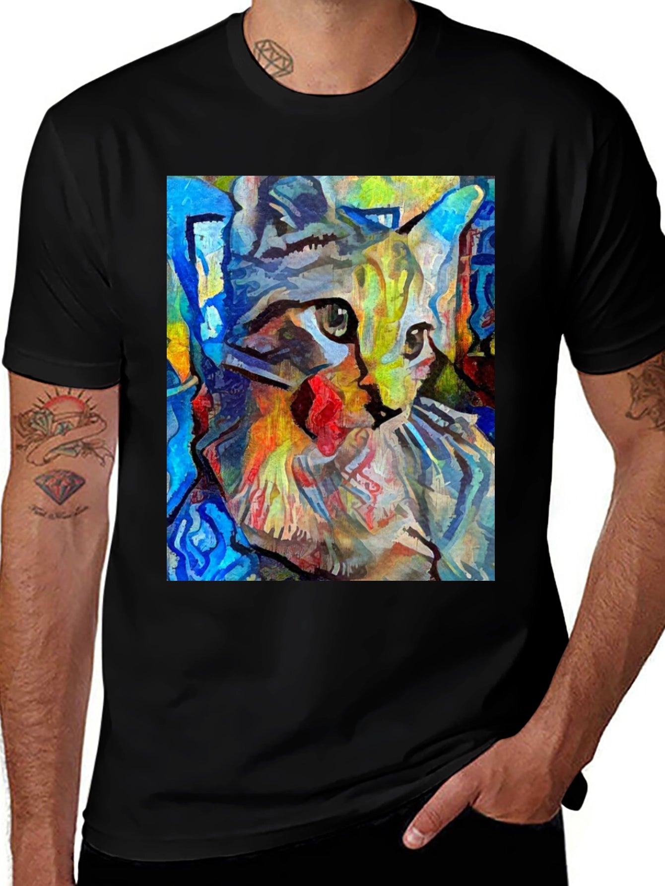 Abstract Cat Art Black T-Shirt