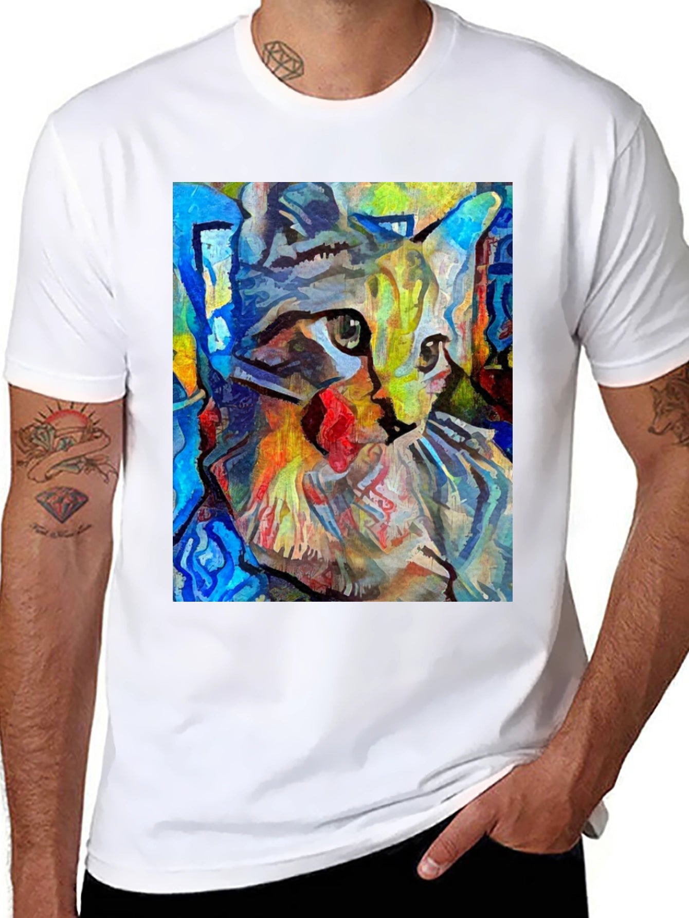 Abstract Cat Art Black T-Shirt