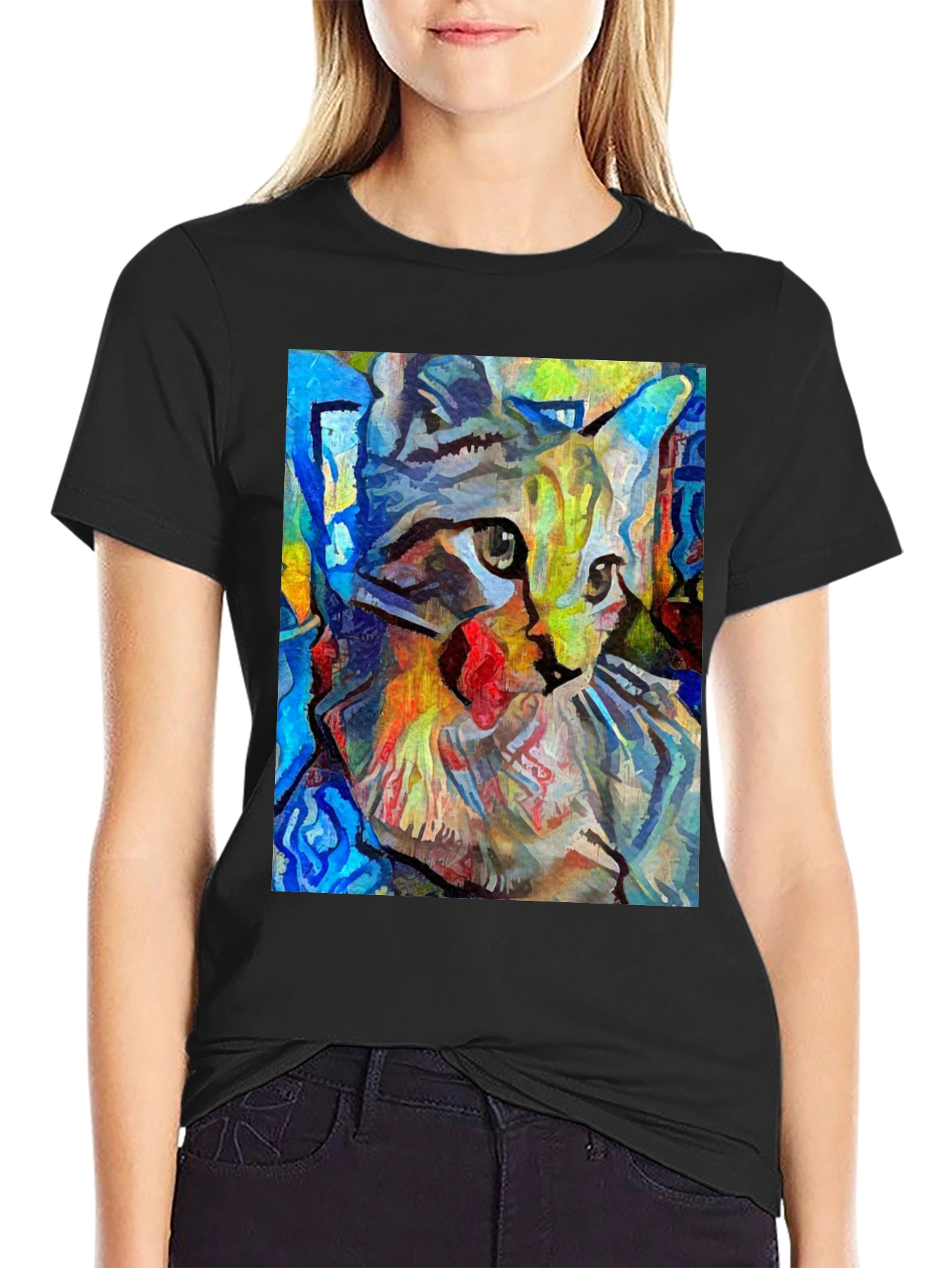 Abstract Cat Art Black T-Shirt