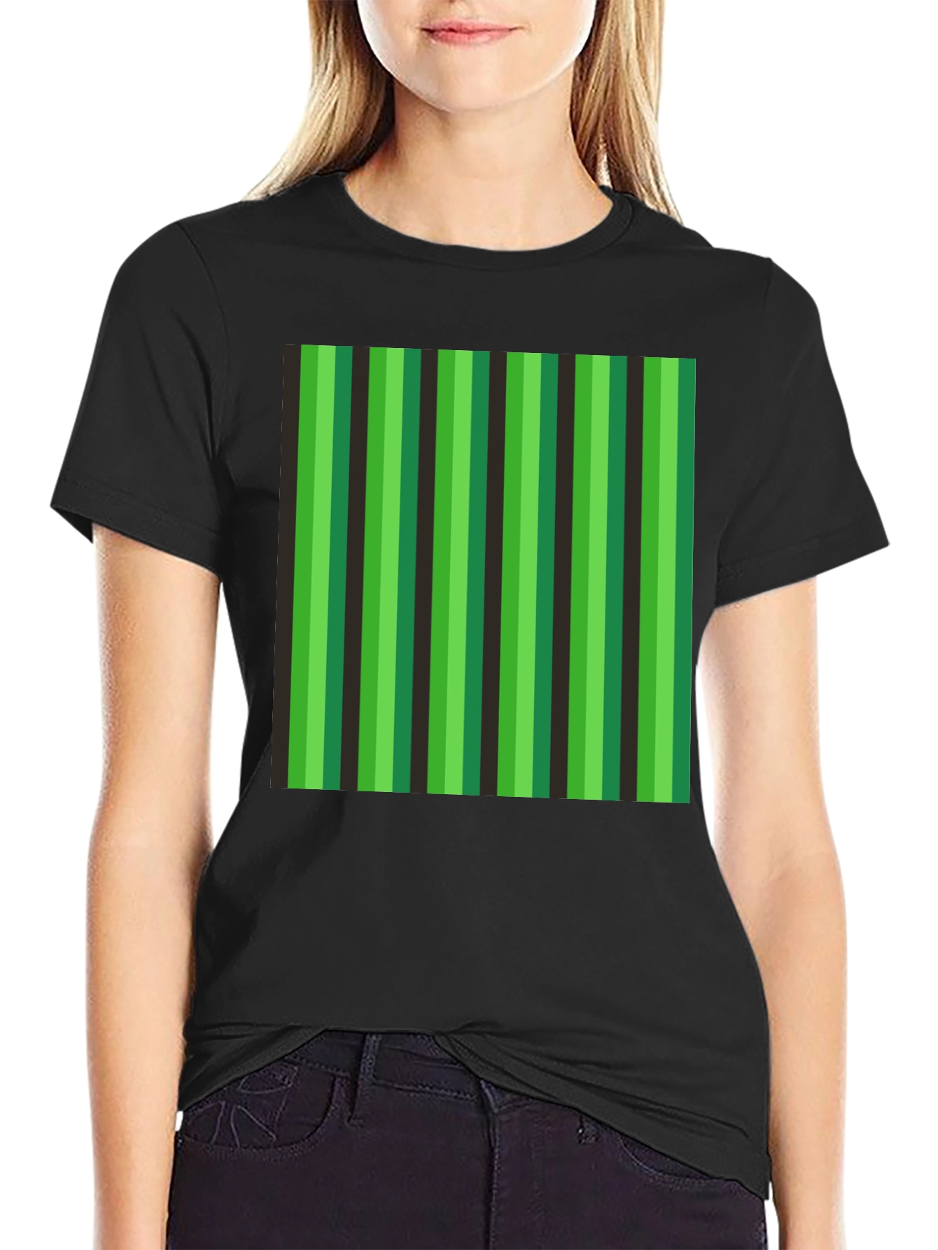 Striped Green & Black Graphic T-Shirt