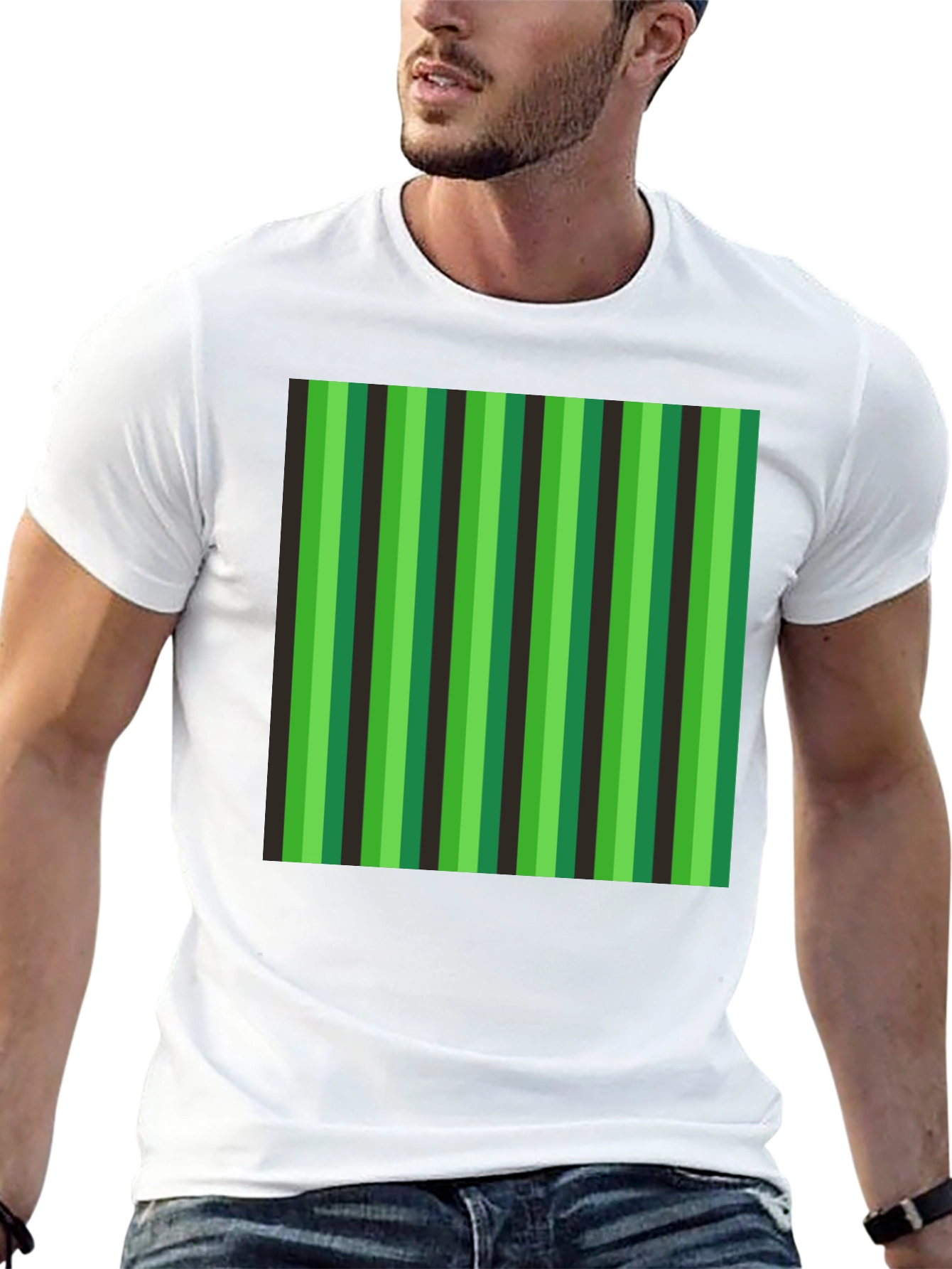 Striped Green & Black Graphic T-Shirt