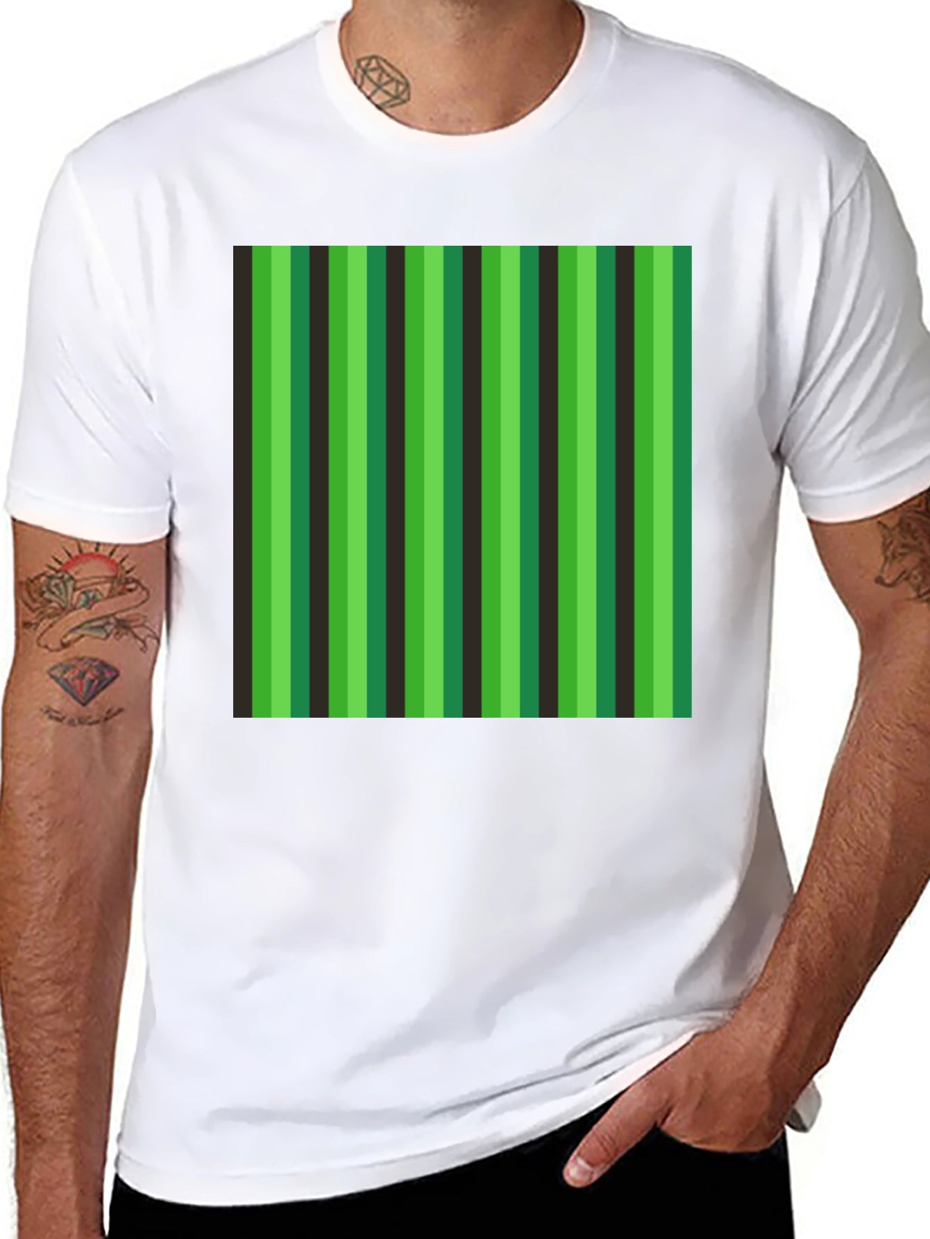 Striped Green & Black Graphic T-Shirt