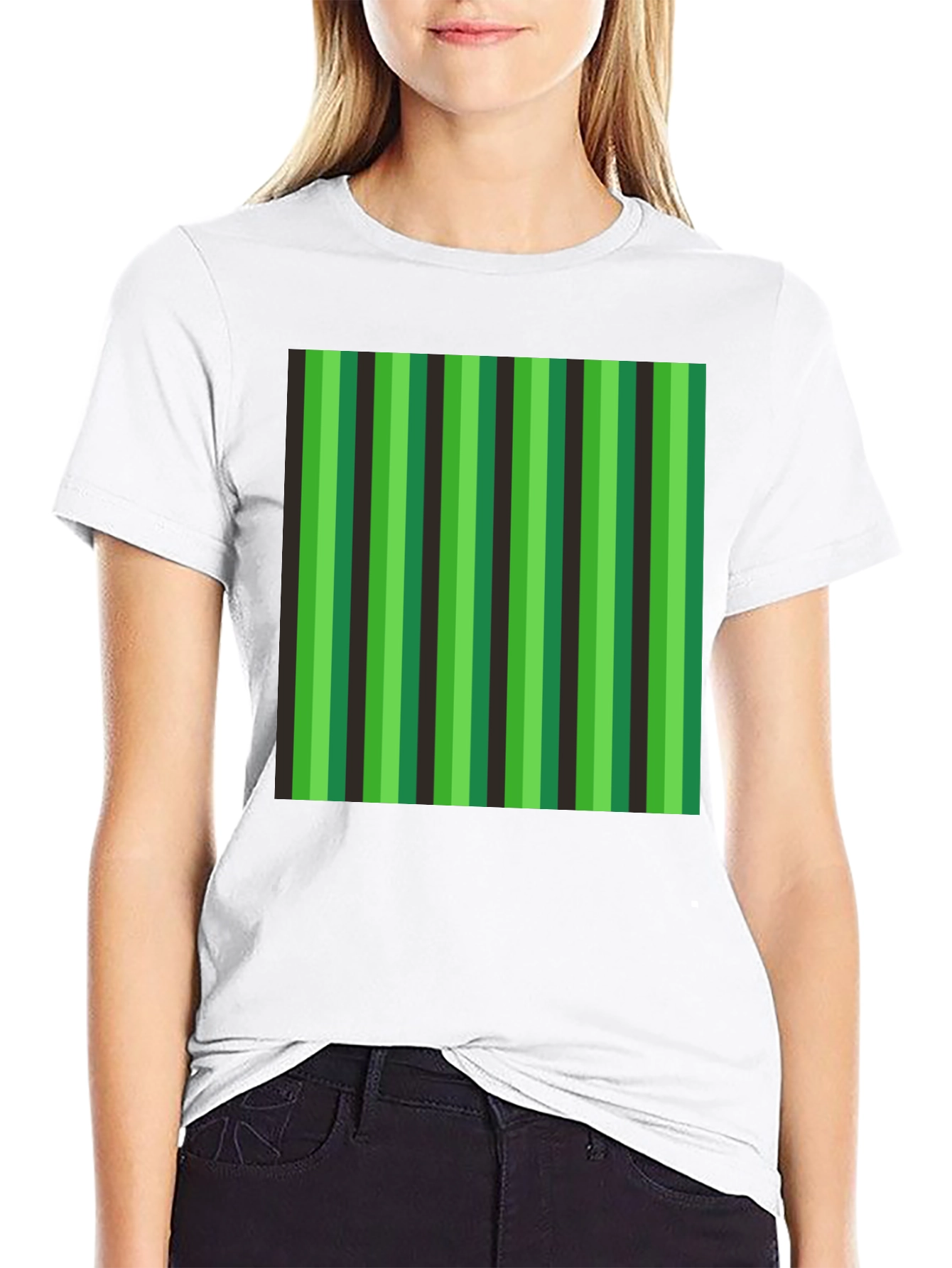 Striped Green & Black Graphic T-Shirt