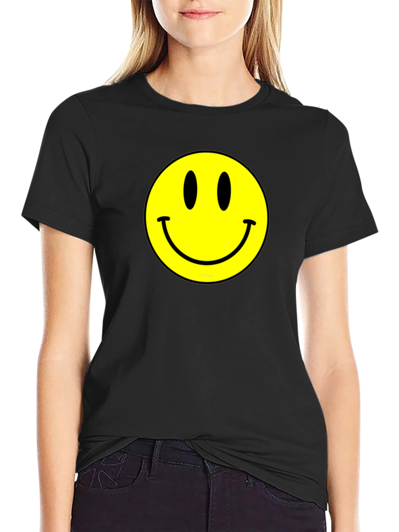 Classic Smiley Face Graphic Tee - Black