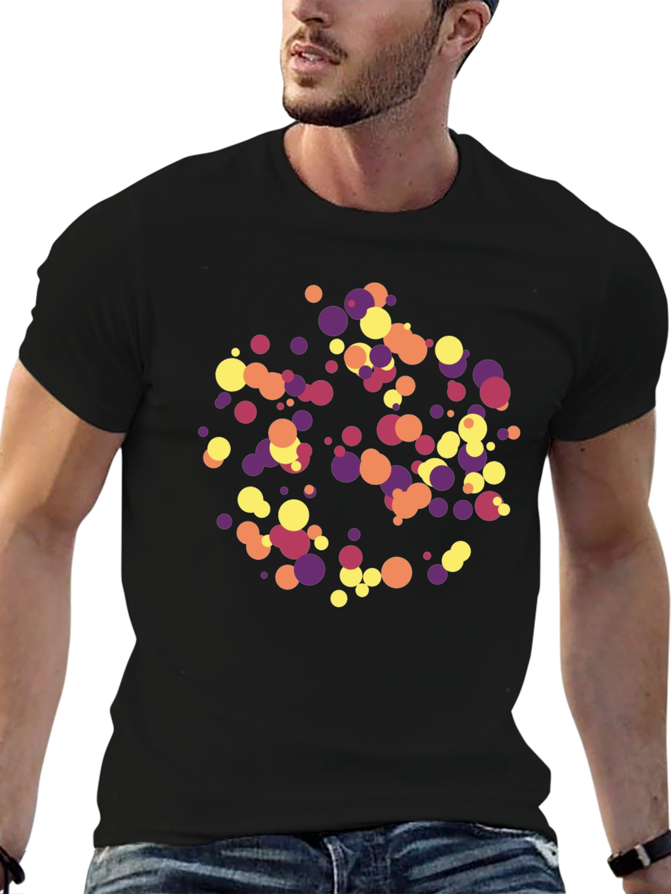 Abstract Circle Pattern Black T-Shirt