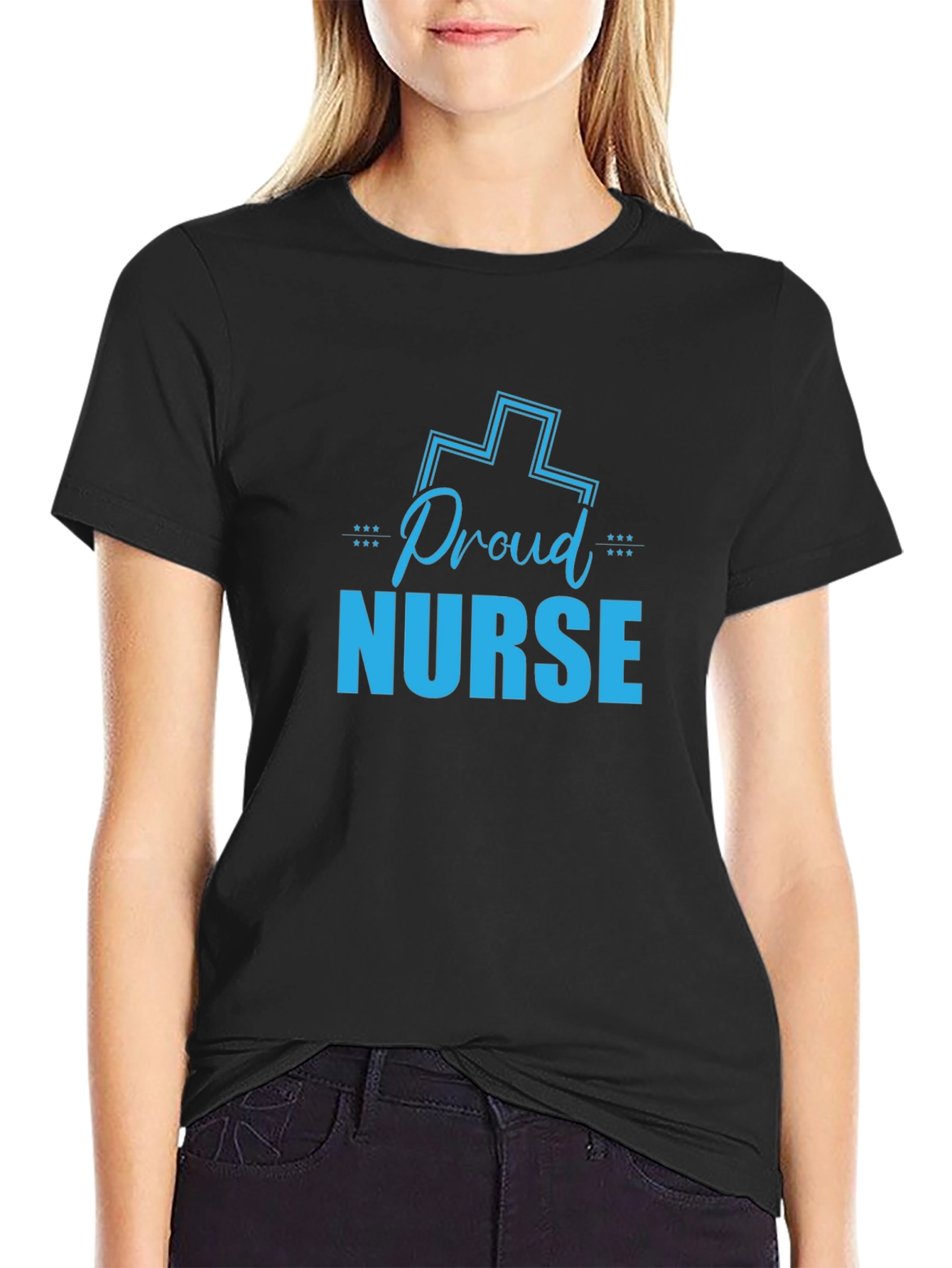 Proud Nurse Graphic T-Shirt - Black Crew Neck