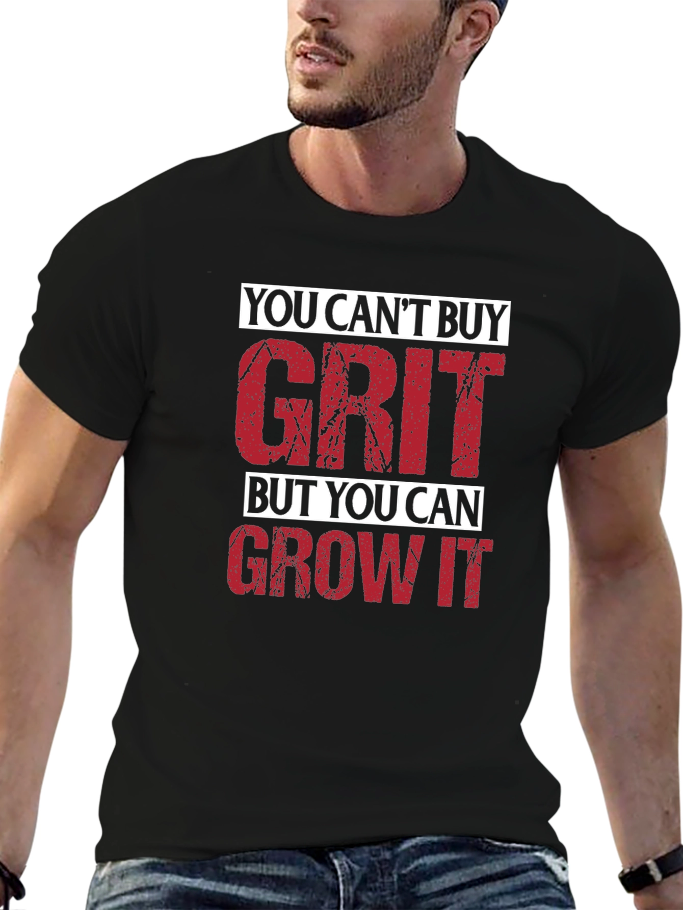 Motivational Grit Graphic T-Shirt - Mens Black Tee