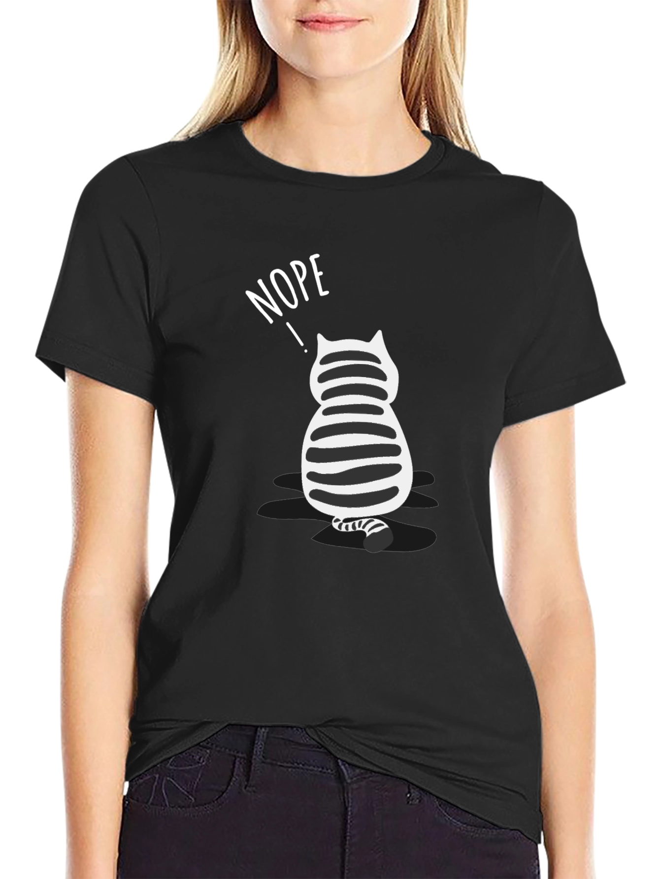 Nope Cat Graphic T-Shirt - Unisex Black Tee