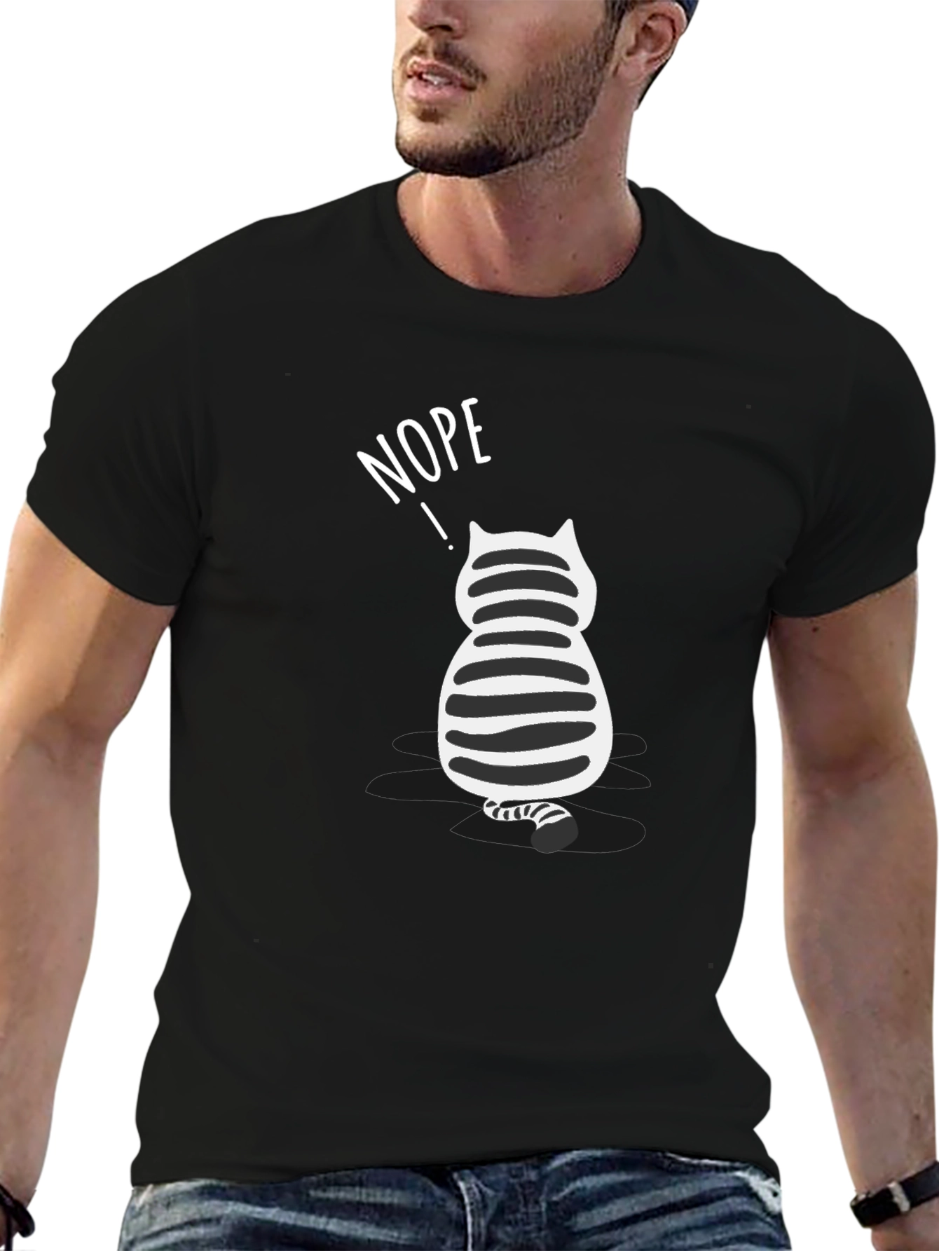 Nope Cat Graphic T-Shirt - Unisex Black Tee