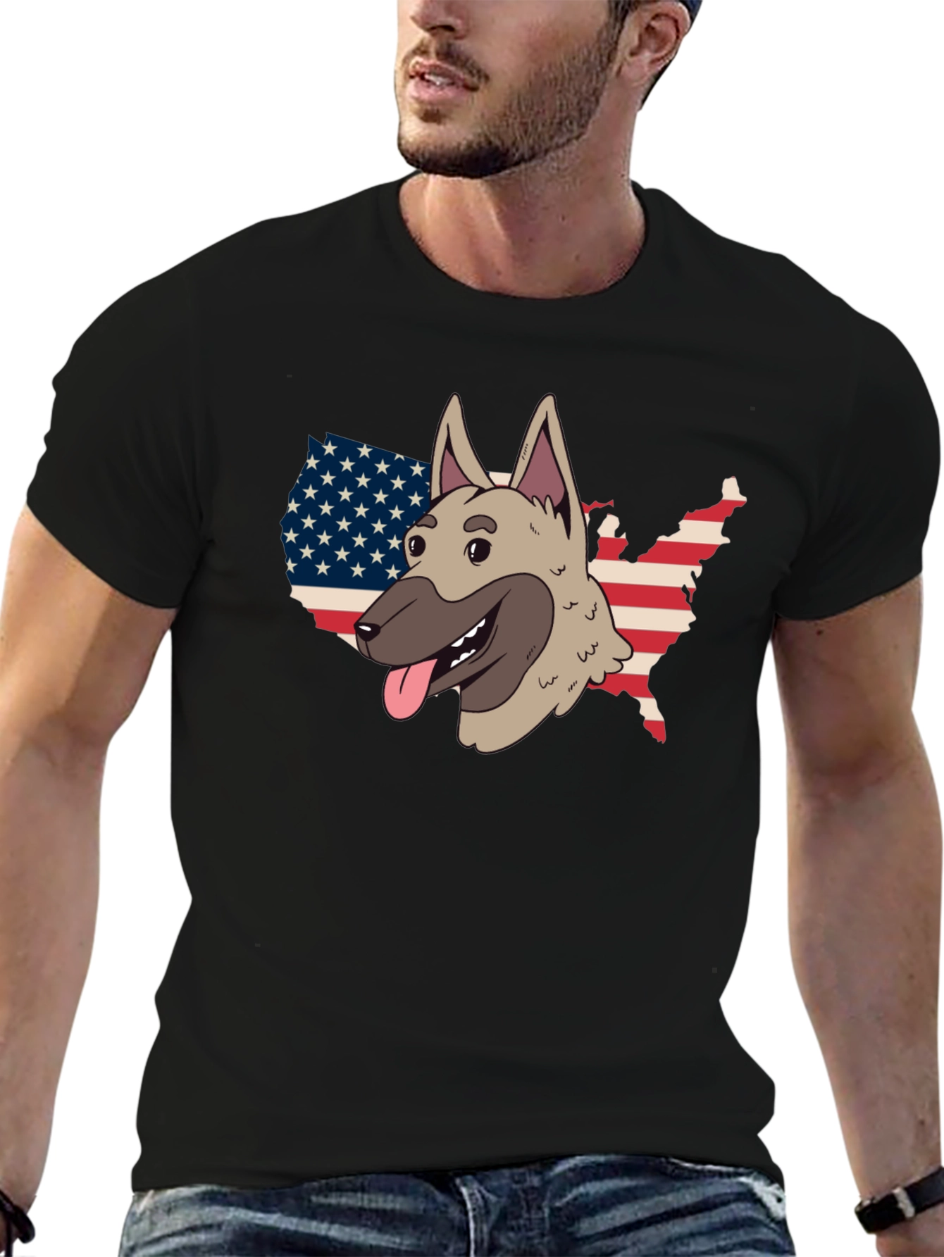 Dog USA Flag Patriotic Graphic Tee