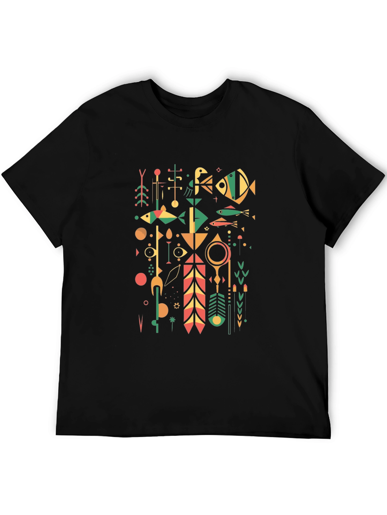 Abstract Geometric Graphic Print Tee - Black