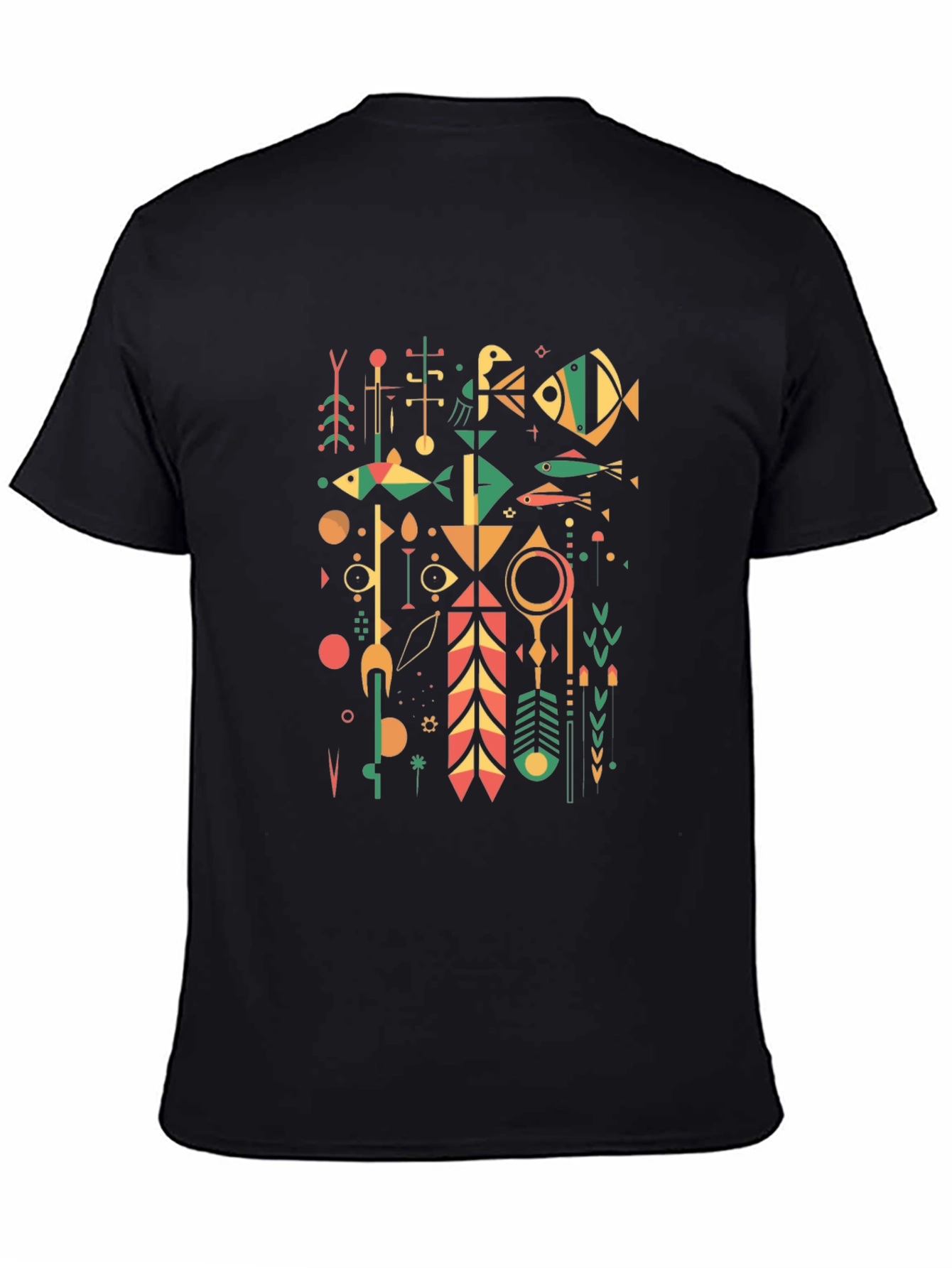 Abstract Geometric Graphic Print Tee - Black