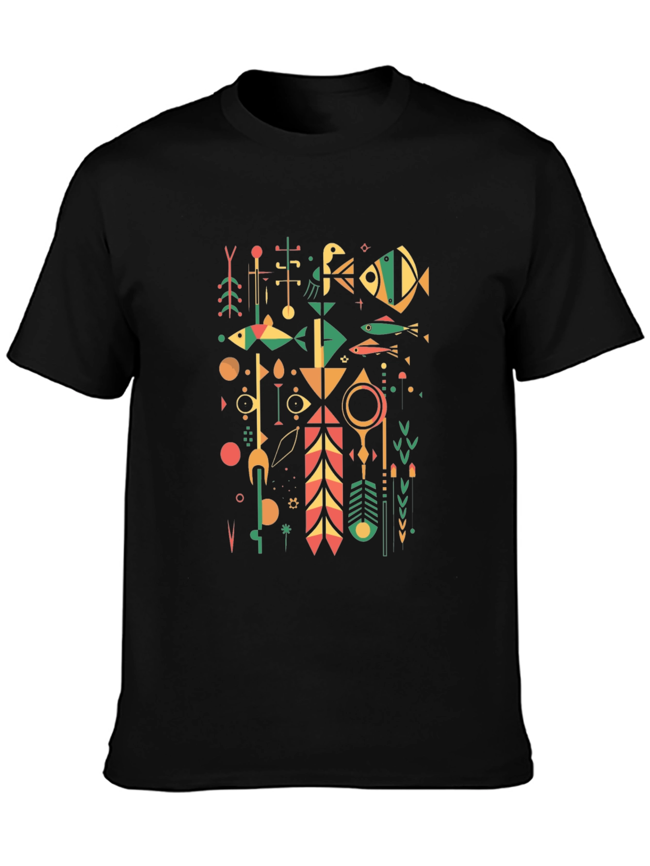 Abstract Geometric Graphic Print Tee - Black
