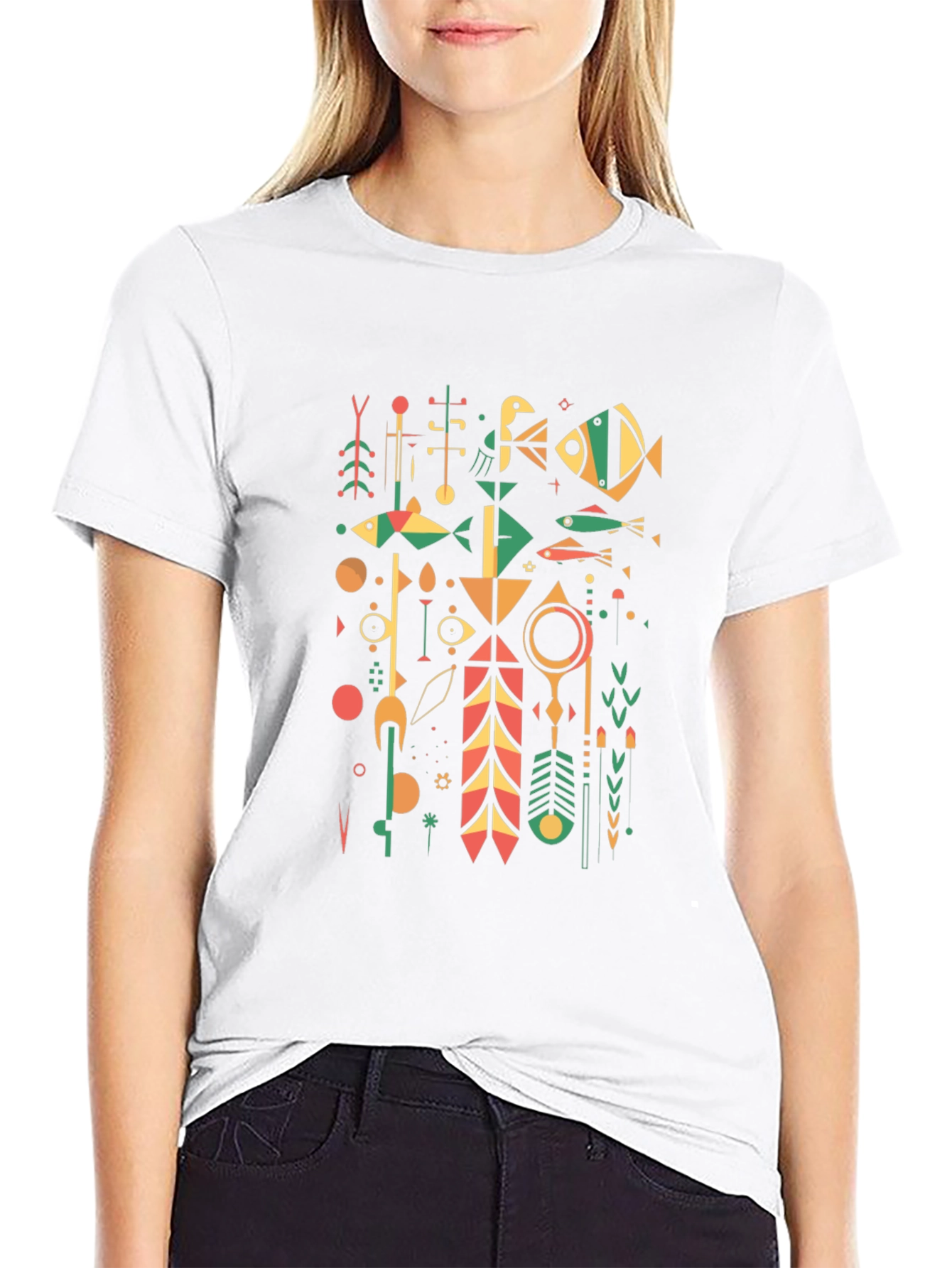 Abstract Geometric Graphic Print Tee - Black
