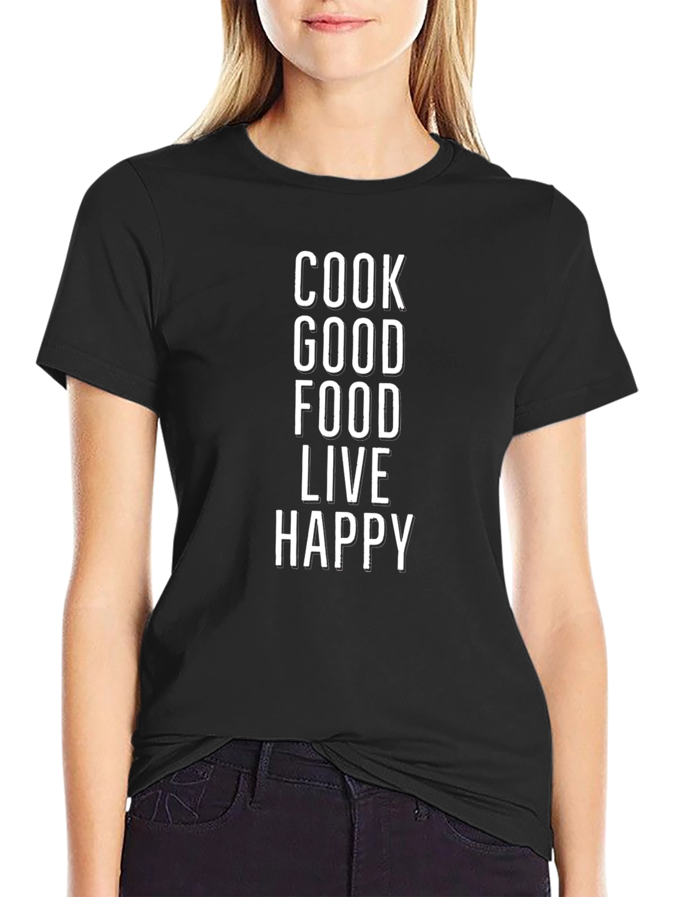 Cook Good Food Live Happy Graphic T-Shirt