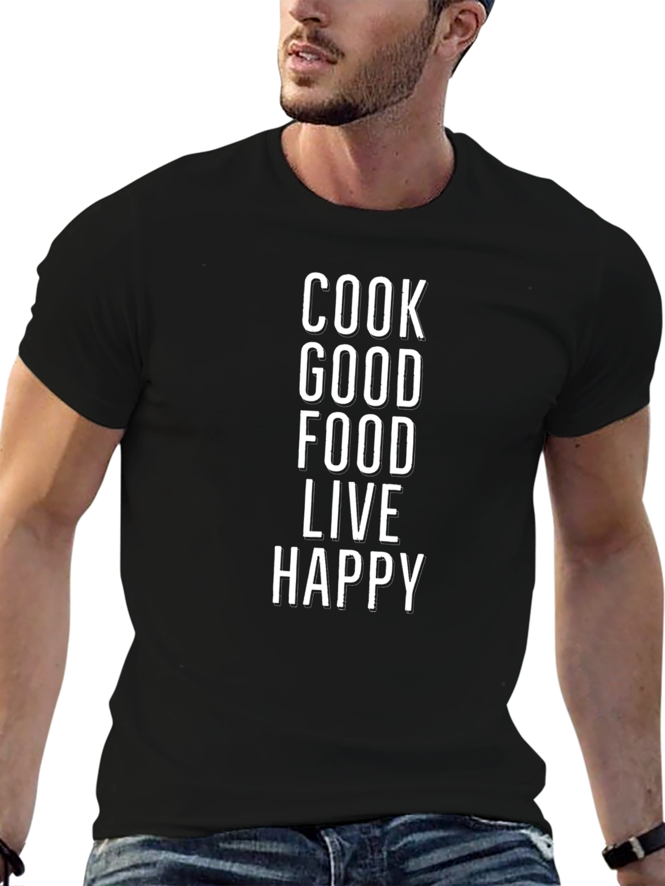 Cook Good Food Live Happy Graphic T-Shirt