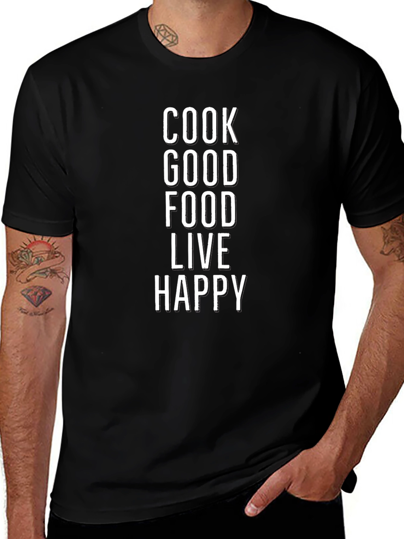 Cook Good Food Live Happy Graphic T-Shirt