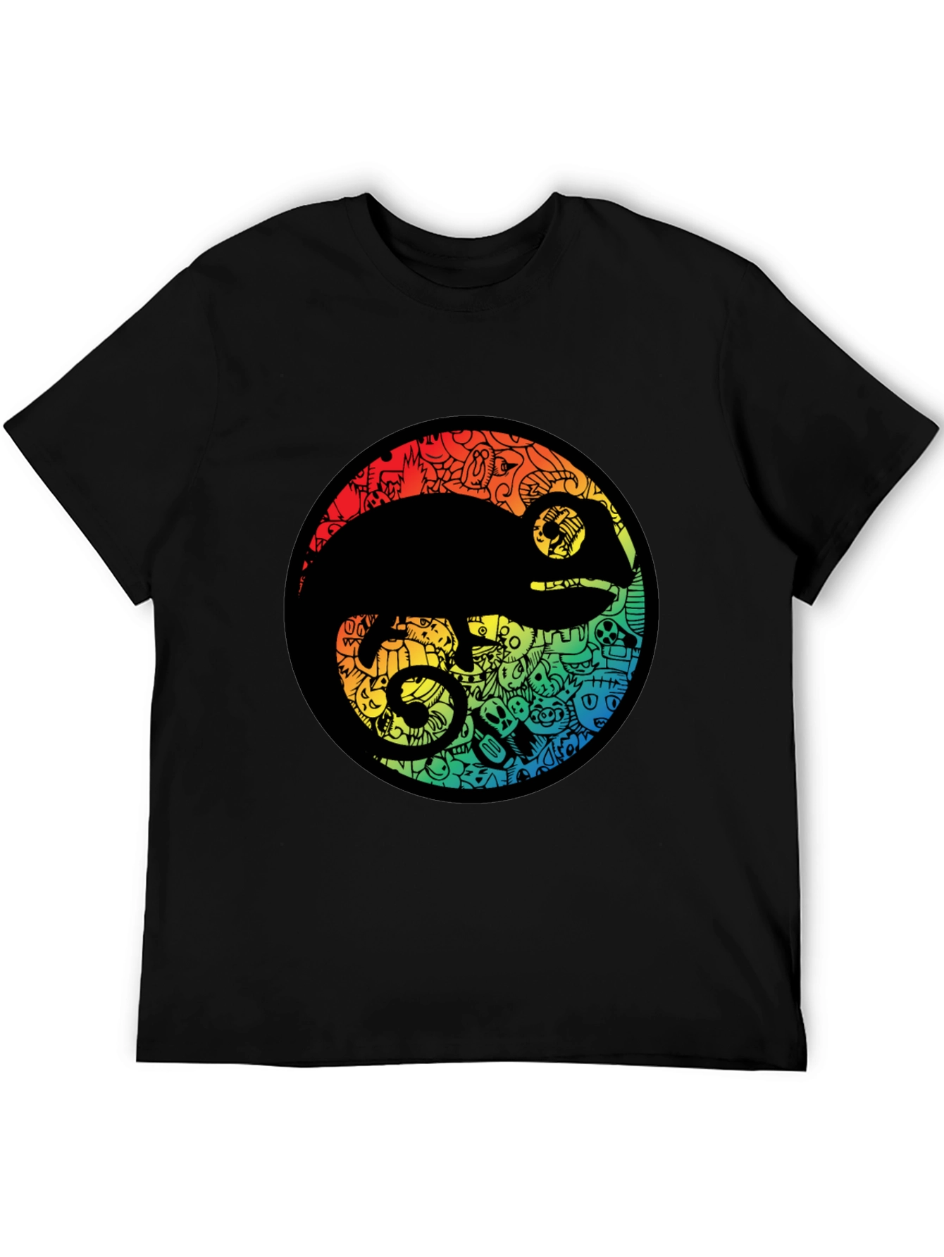 Chameleon Doodle Art Black T-Shirt