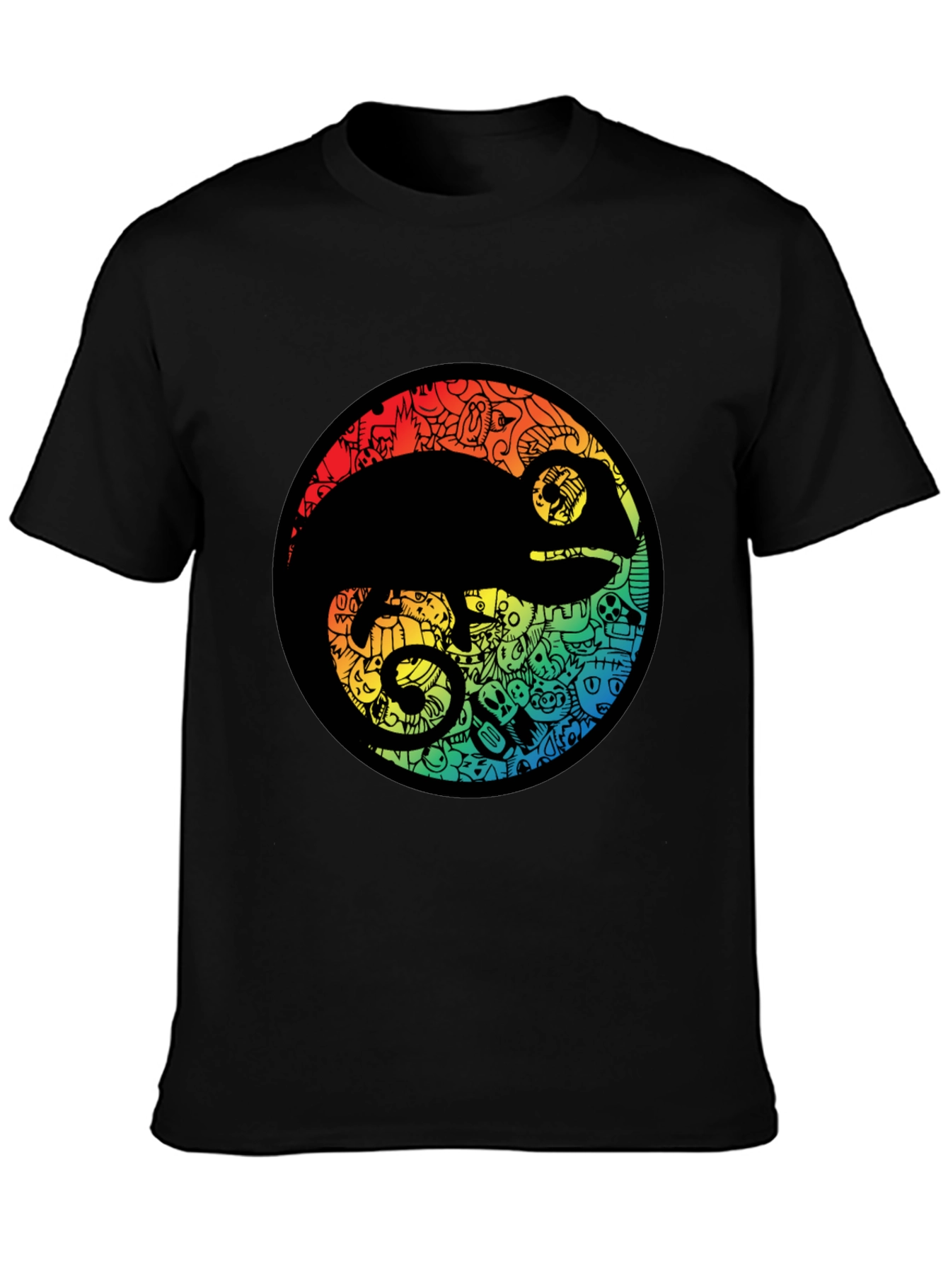 Chameleon Doodle Art Black T-Shirt