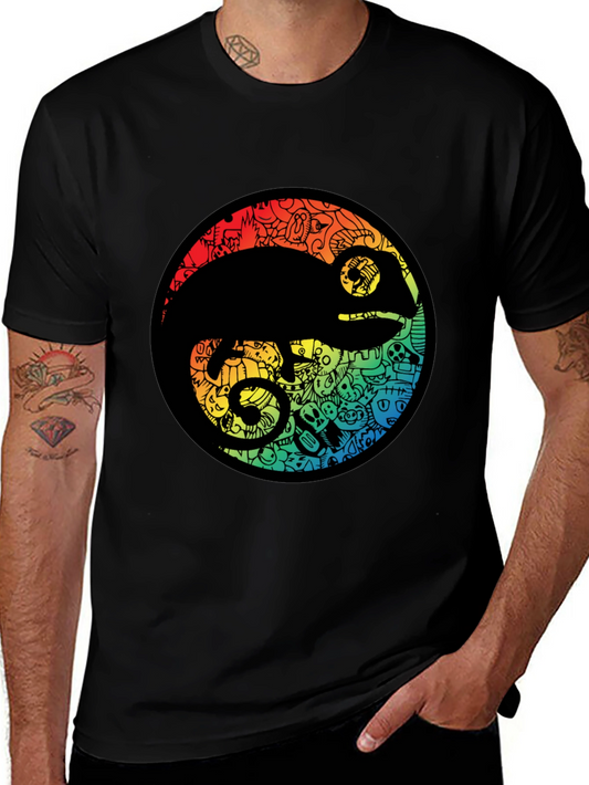 Chameleon Doodle Art Black T-Shirt