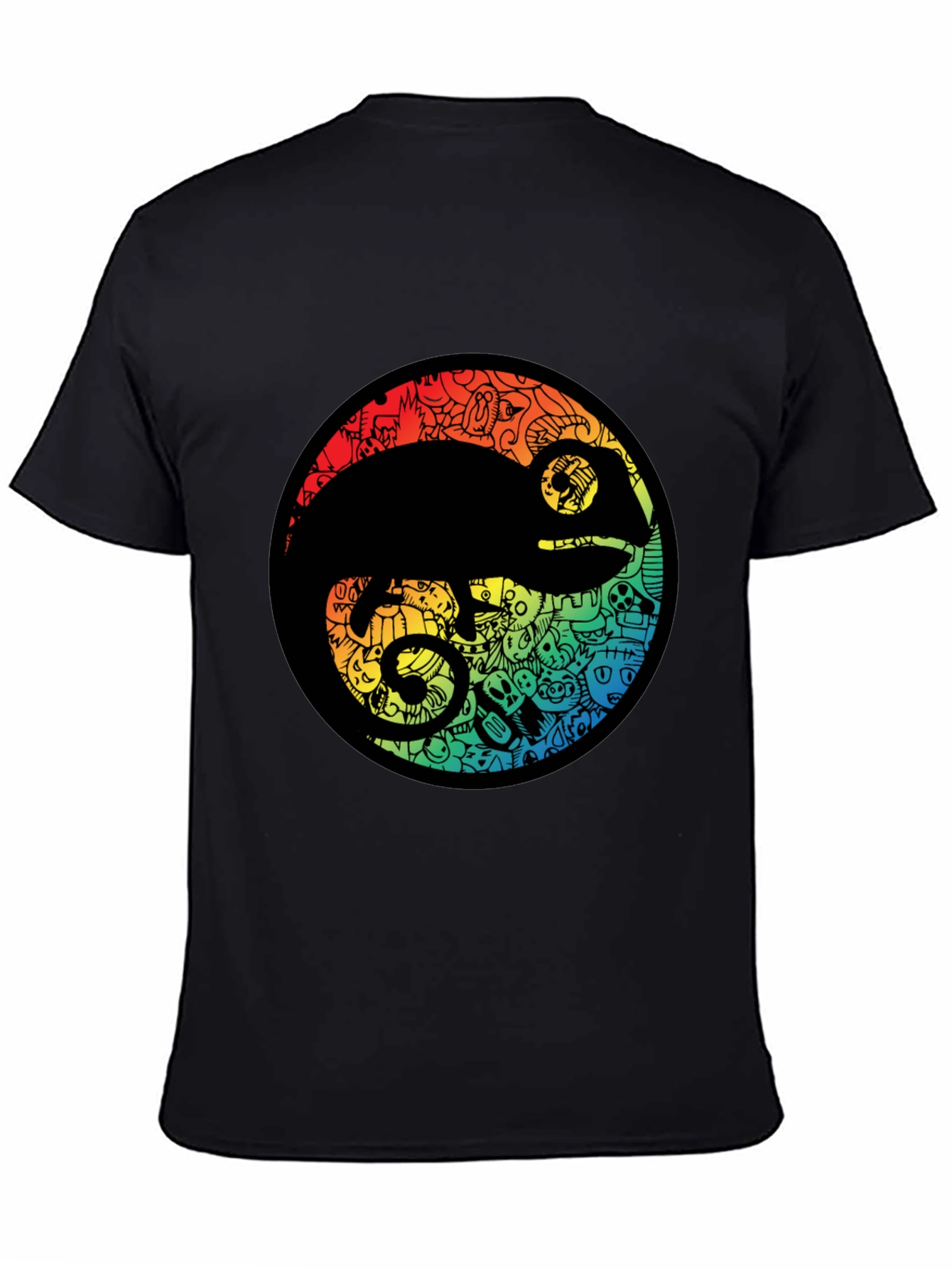 Chameleon Doodle Art Black T-Shirt