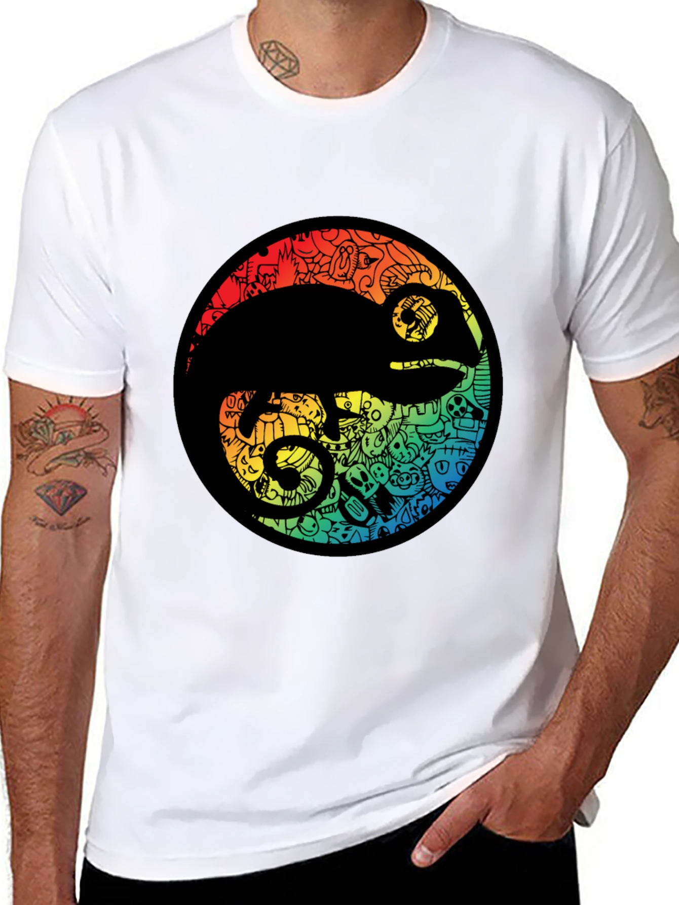 Chameleon Doodle Art Black T-Shirt