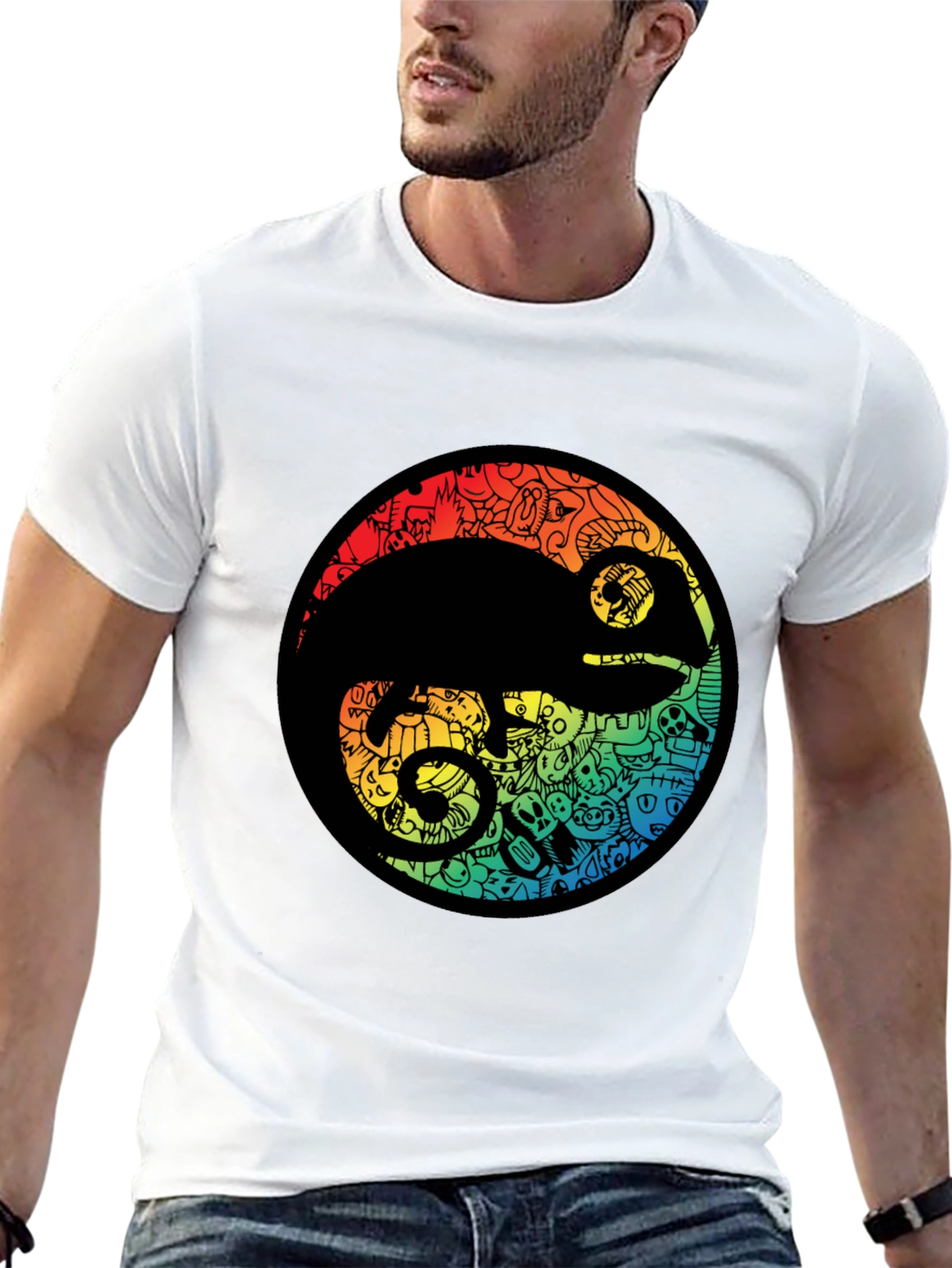 Chameleon Doodle Art Black T-Shirt