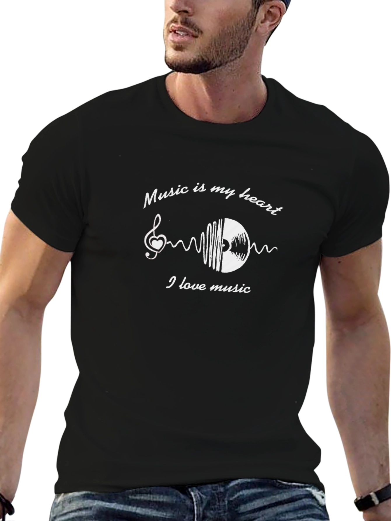 Music Lovers Tee:  Music Is My Heart Graphic T-Shirt