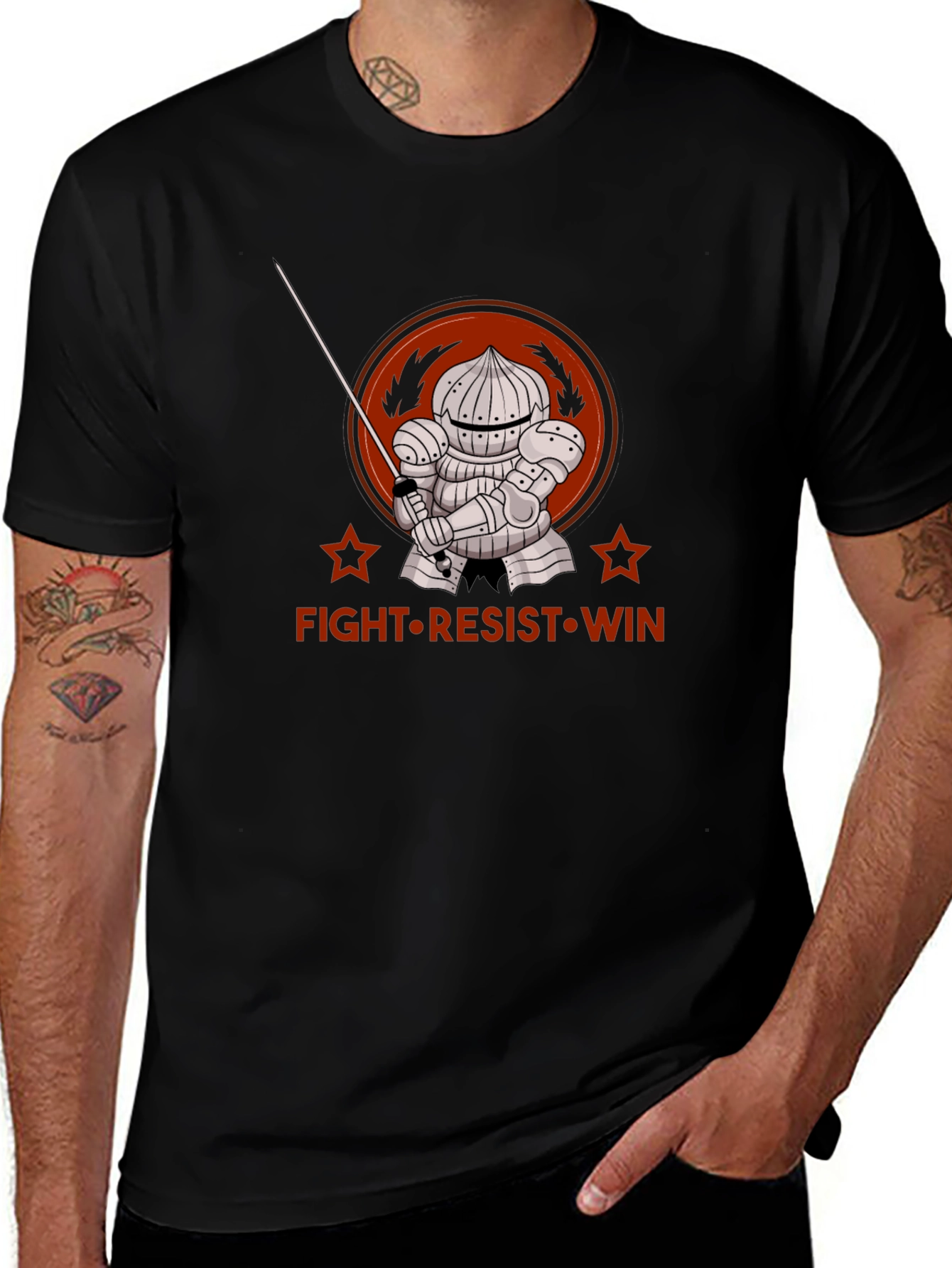 Fight Resist Win Knight Graphic Tee - Black