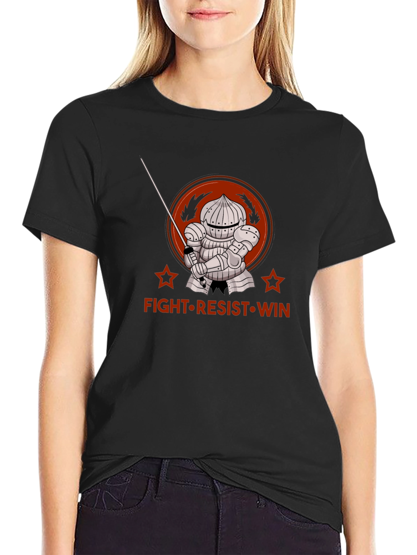Fight Resist Win Knight Graphic Tee - Black