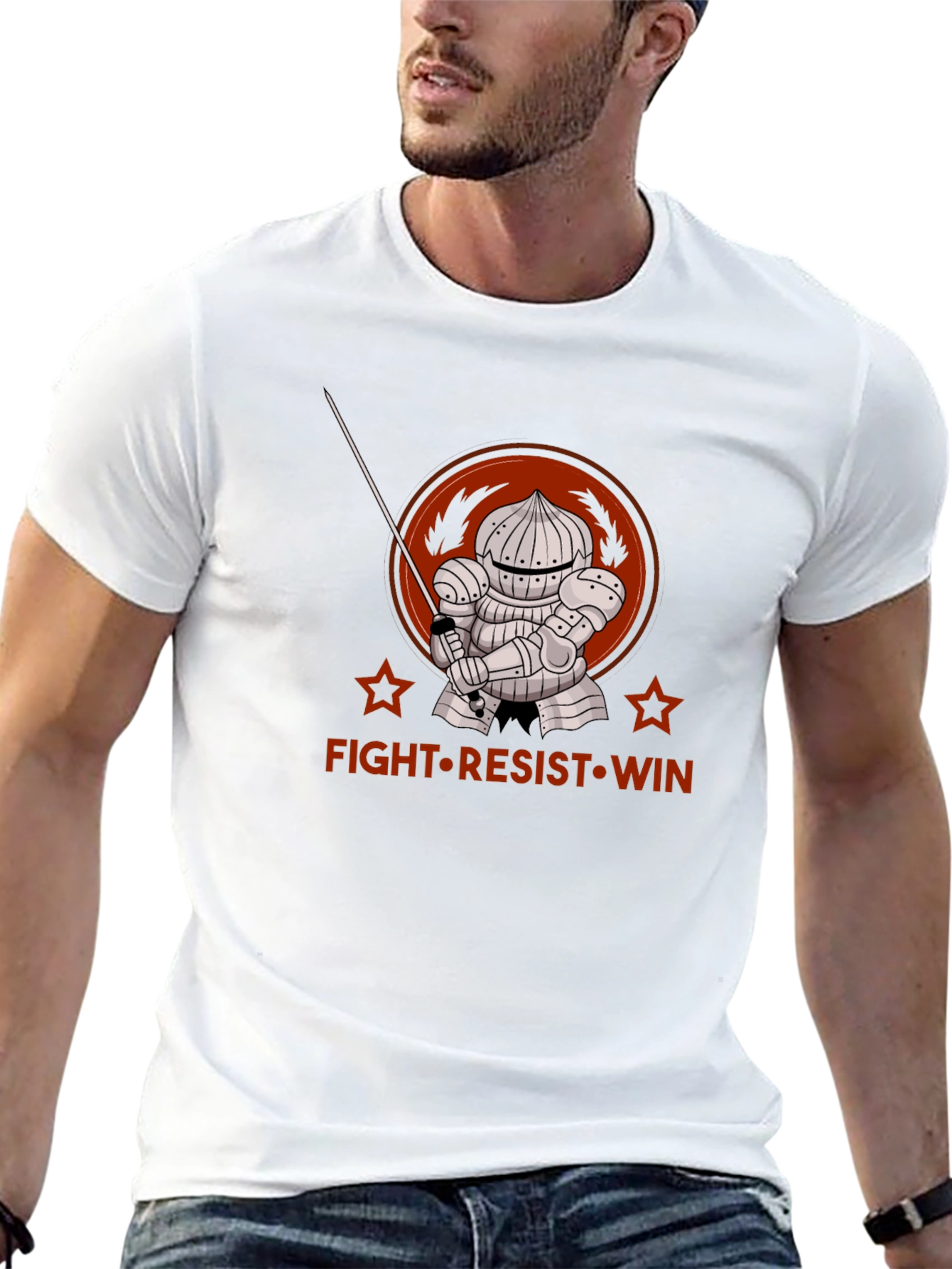 Fight Resist Win Knight Graphic Tee - Black