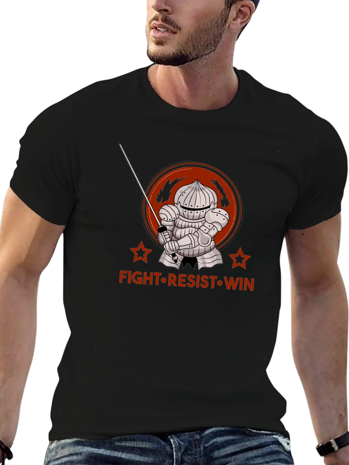 Fight Resist Win Knight Graphic Tee - Black