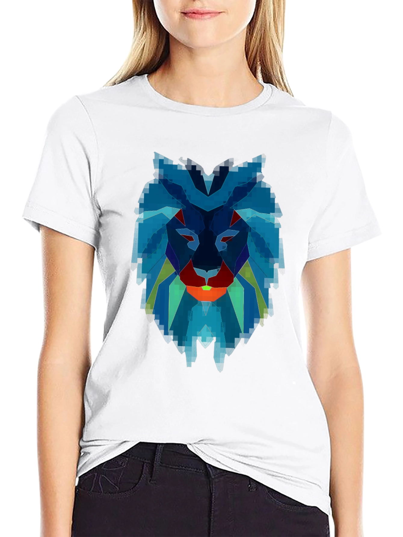 Geometric Lion Graphic Print Black T-Shirt