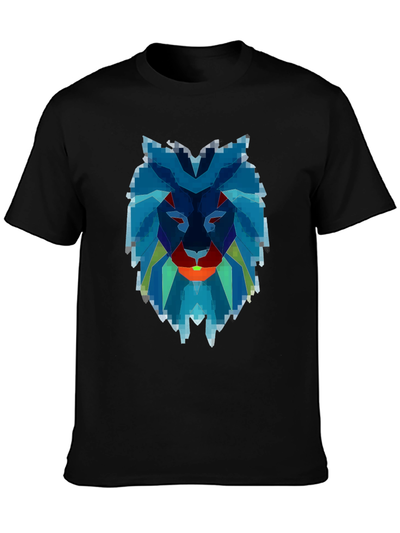 Geometric Lion Graphic Print Black T-Shirt