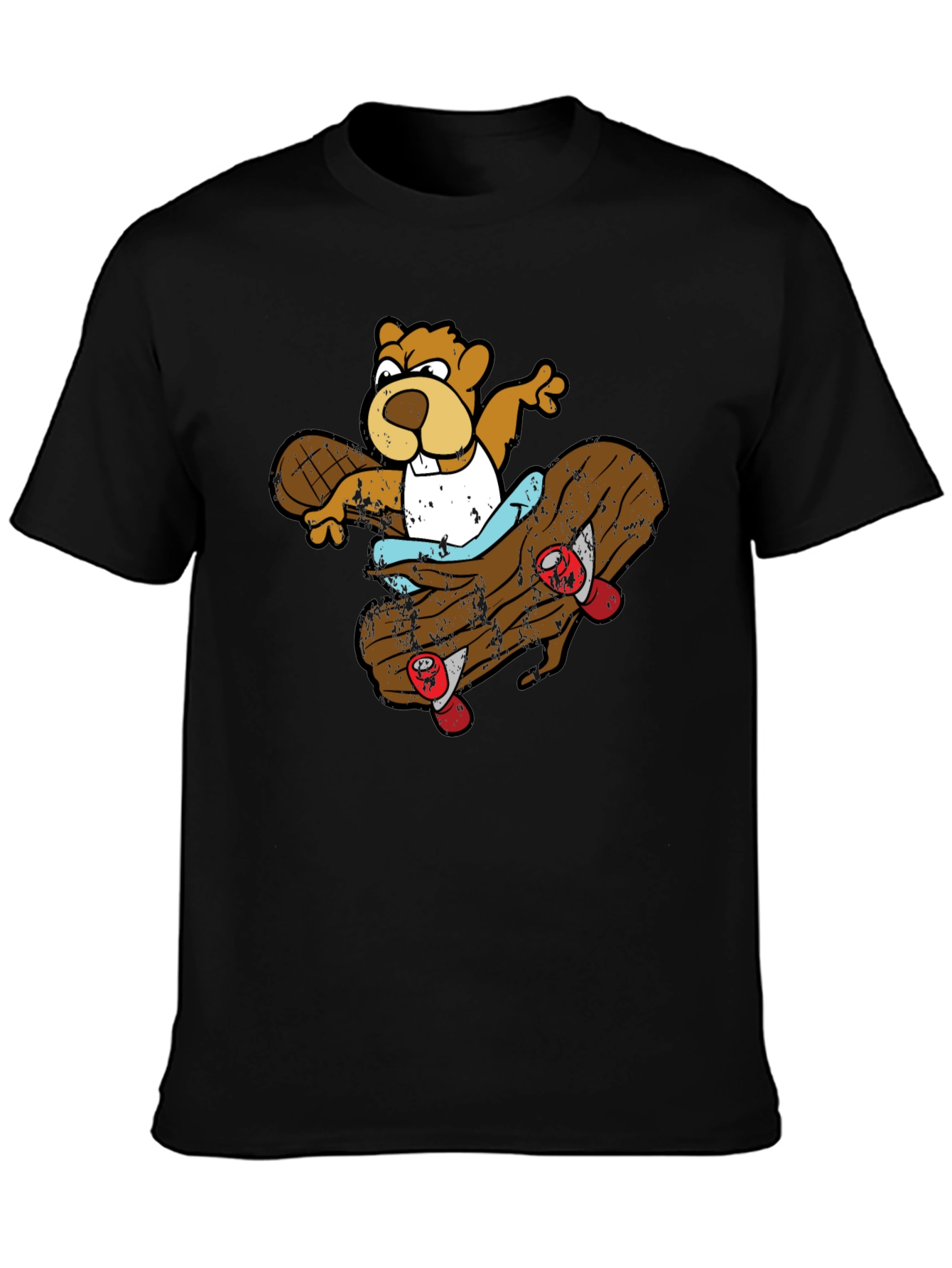 Skating Beaver Graphic T-Shirt - Black