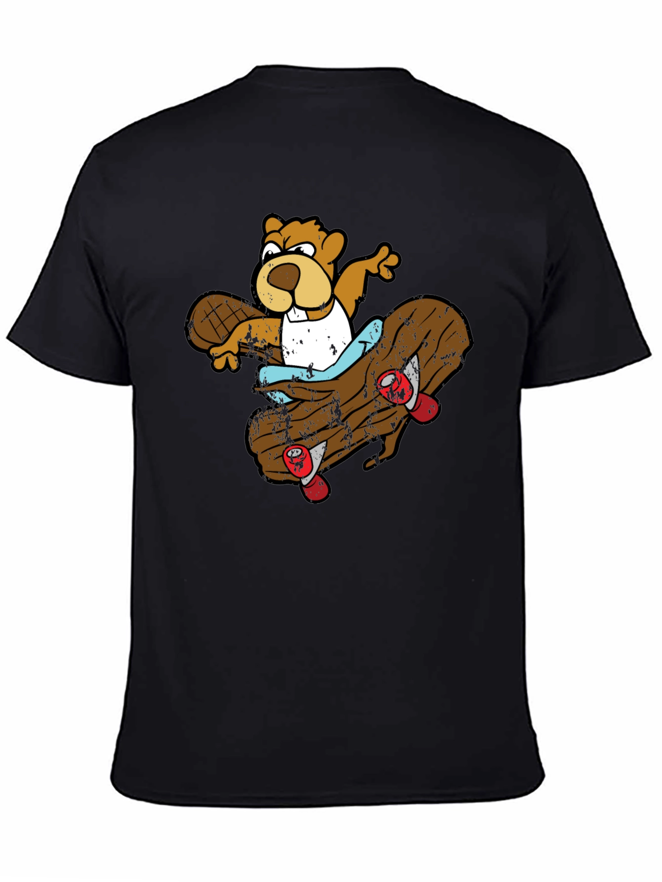 Skating Beaver Graphic T-Shirt - Black